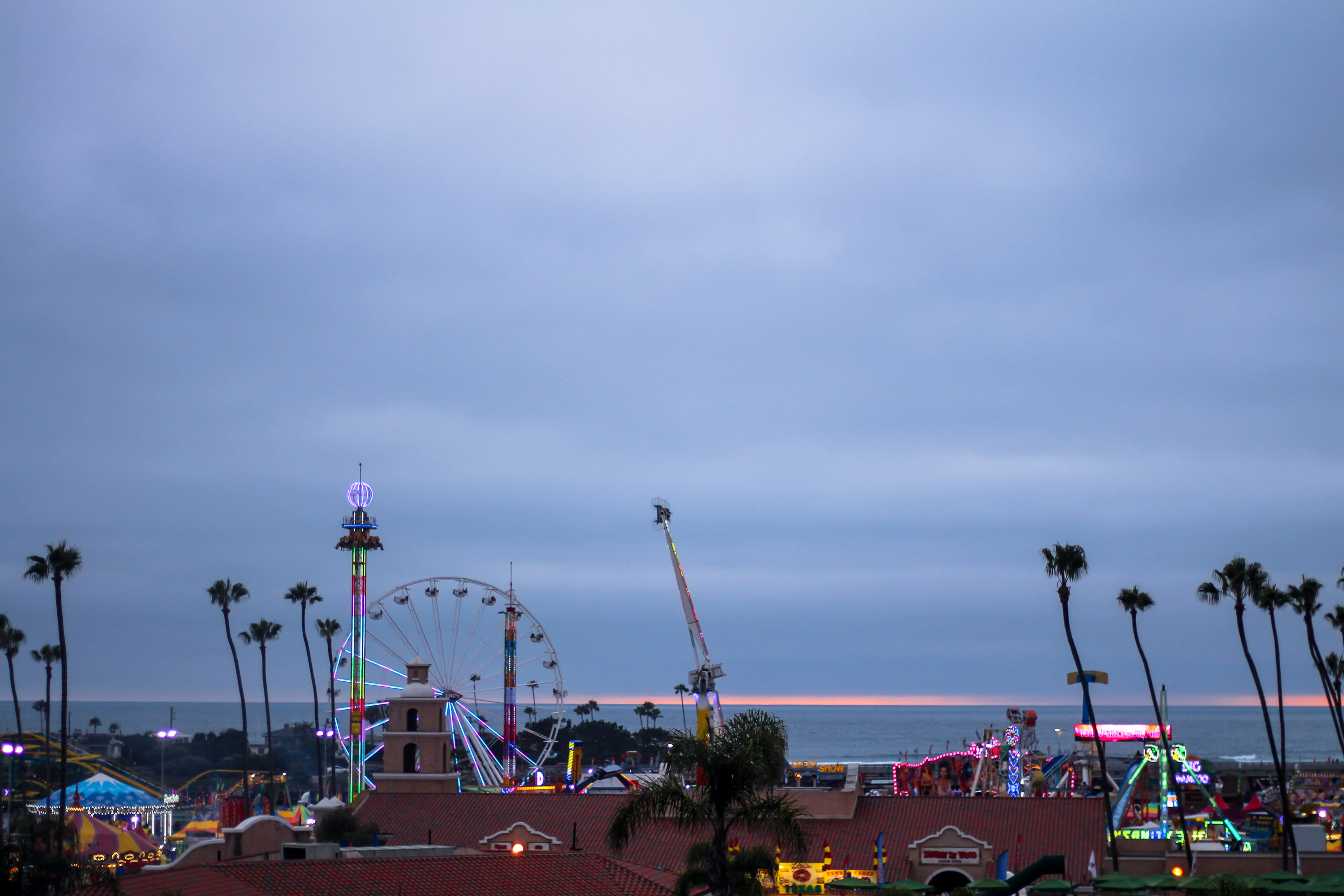 outdoors, del mar fair, happy, sky, incidental people, building exterior, nature, fun, architecture, united states, illuminated, dusk, blue, cloud - sky, HD Wallpaper