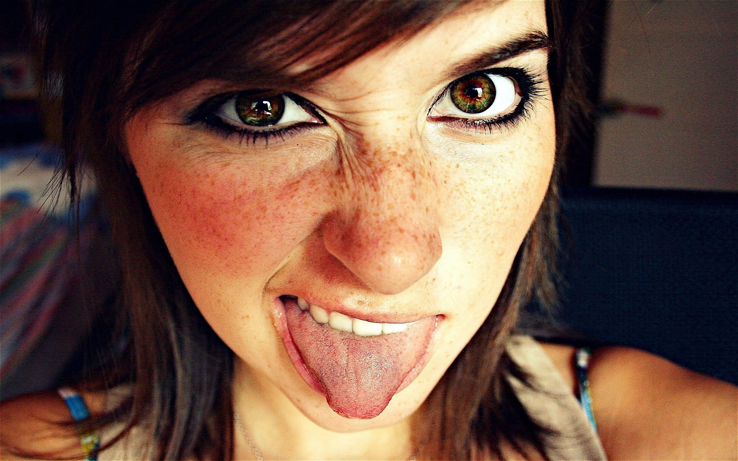 2K, closeup, tongues, model, women, face, HD Wallpaper