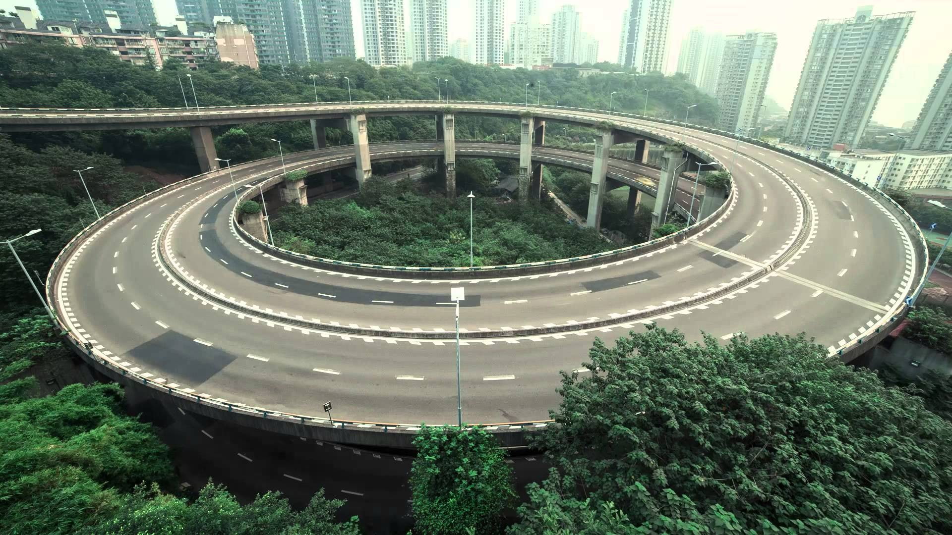green color, China, curve, built structure, plant, transportation, hedge, building exterior, 1080P, high angle view, connection, tree, city, geometric shape, HD Wallpaper
