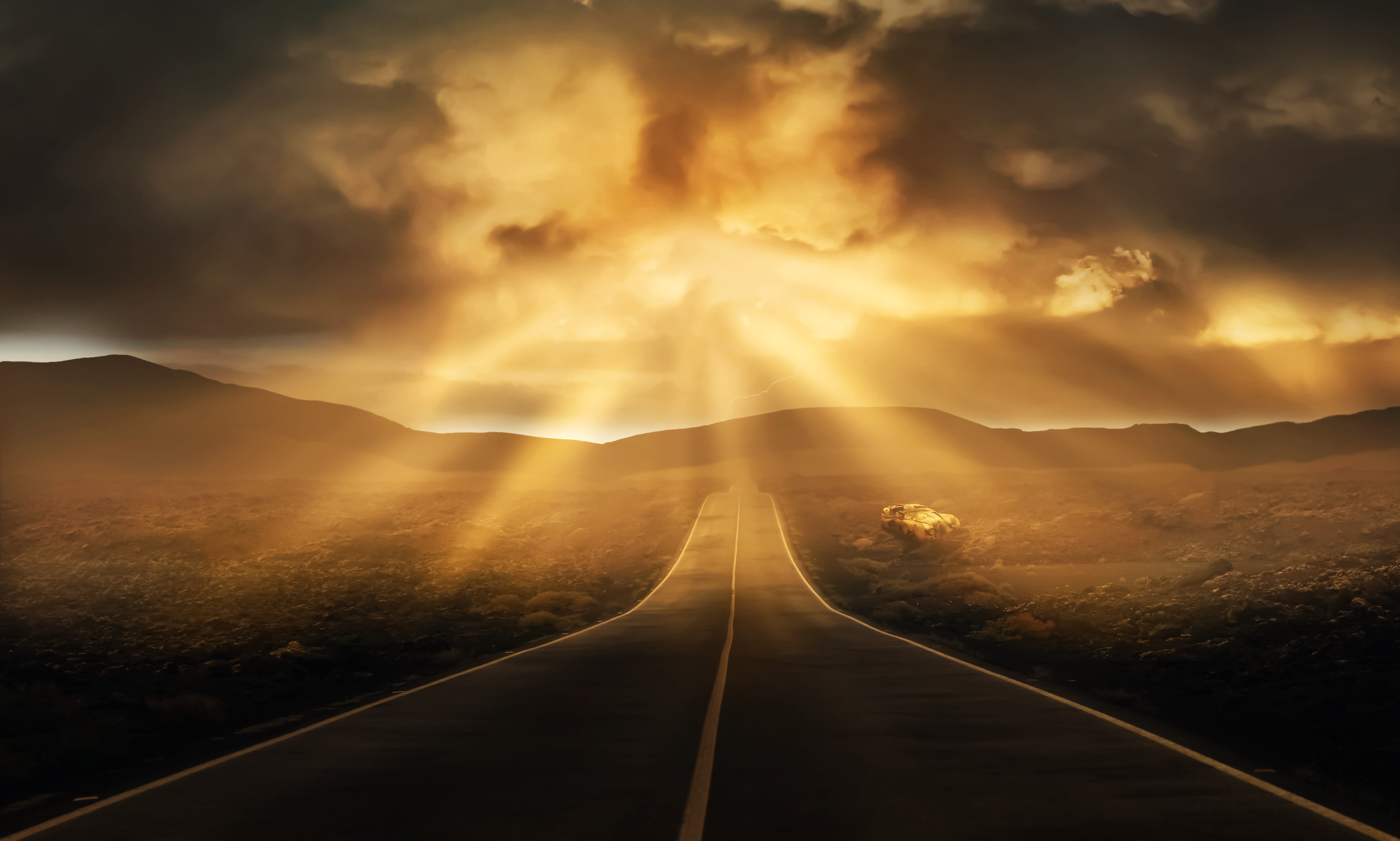 nature, direction, twilight, outdoors, mood, tranquil scene, environment, tranquility, silent, loneliness, travel, hour, cloud - sky, light, sky, the way forward, HD Wallpaper