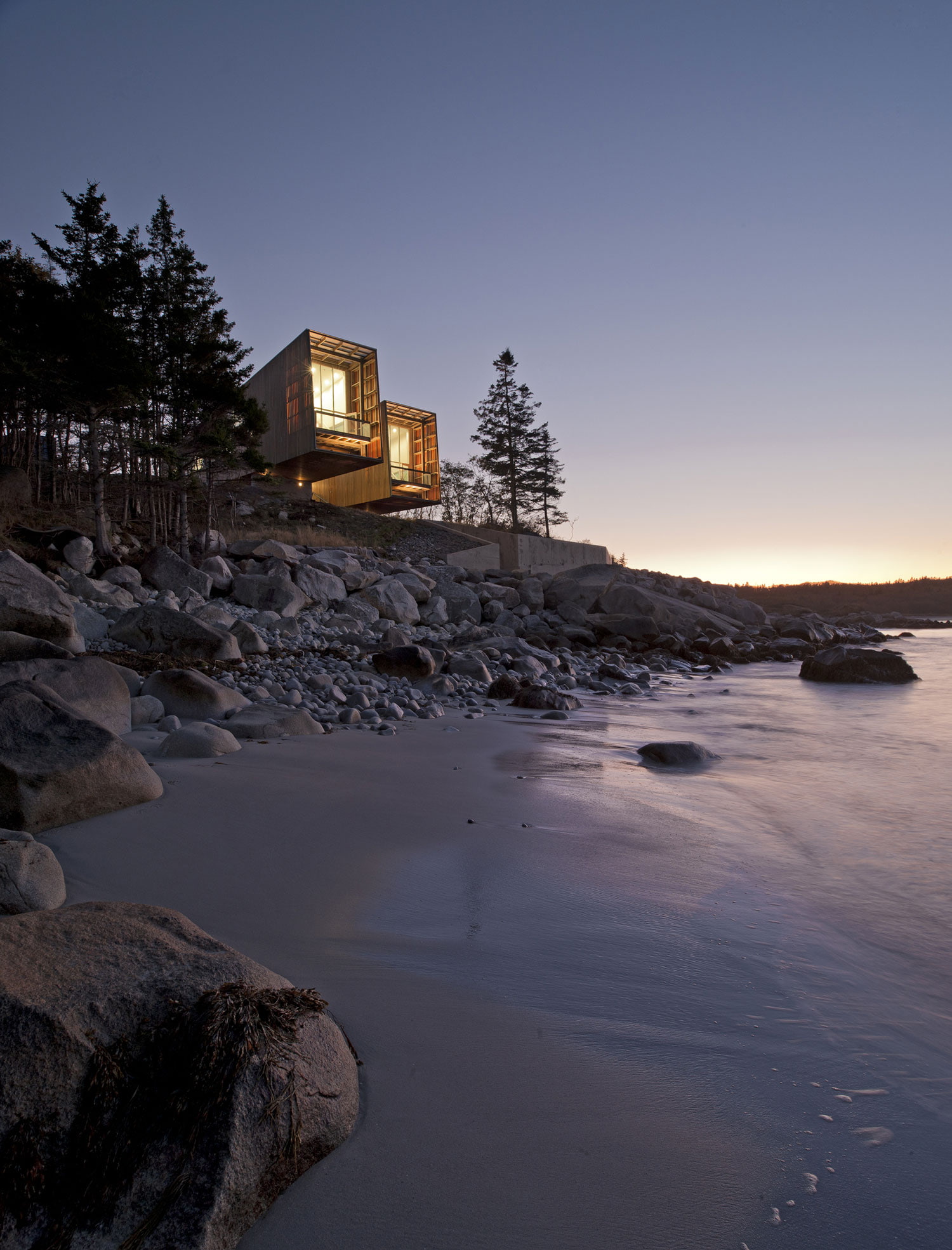 trees, stones, beach, winter, illuminated, building exterior, land, rock, water, built structure, sky, architecture, solid, reflection, sunrise, no people, Phone HD Wallpaper