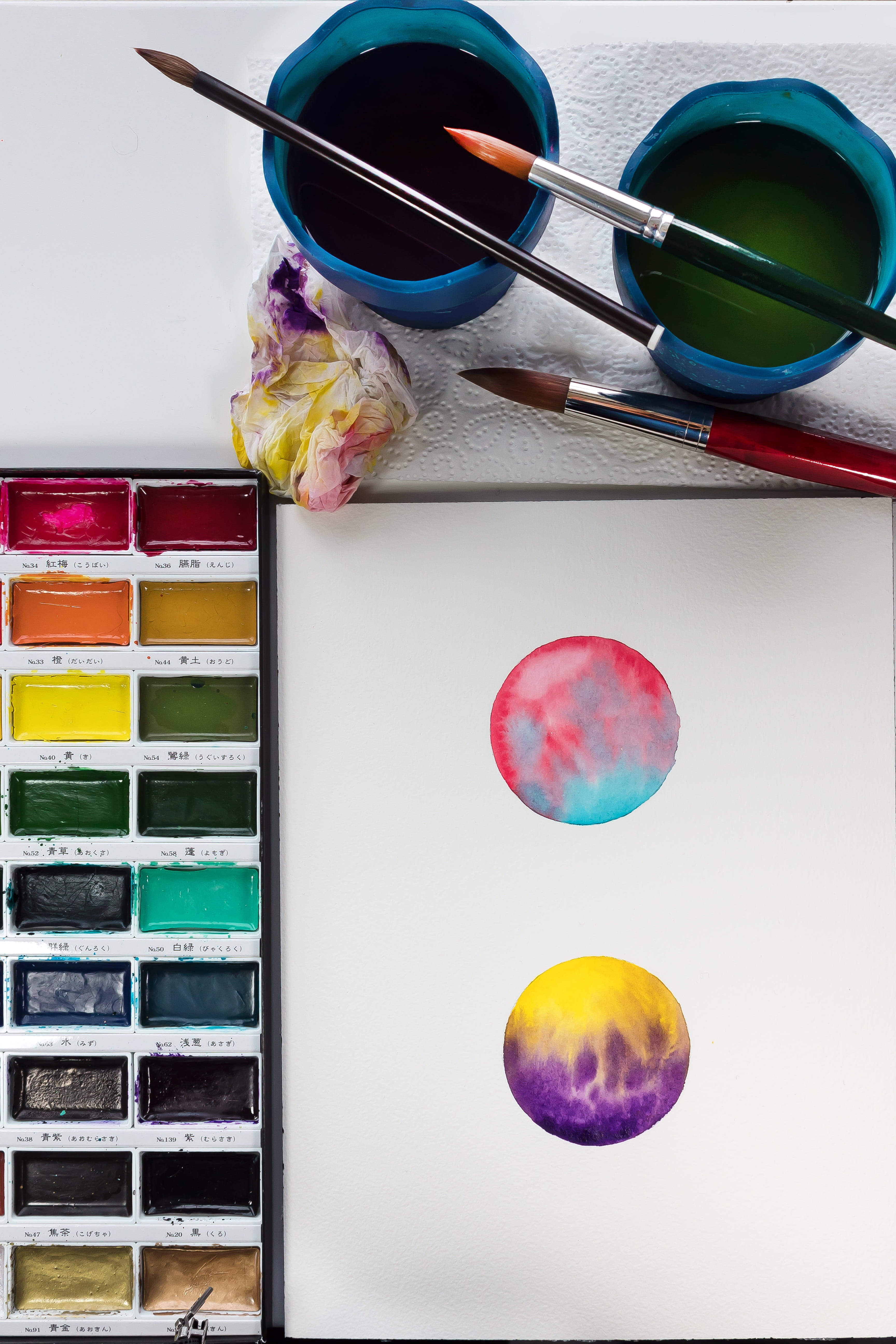 high angle view, violet, water tank, painted, yellow, bowl, art and craft, paint, district, serene, sphere, coral, fund, food, glasses, still life, table, Phone HD Wallpaper