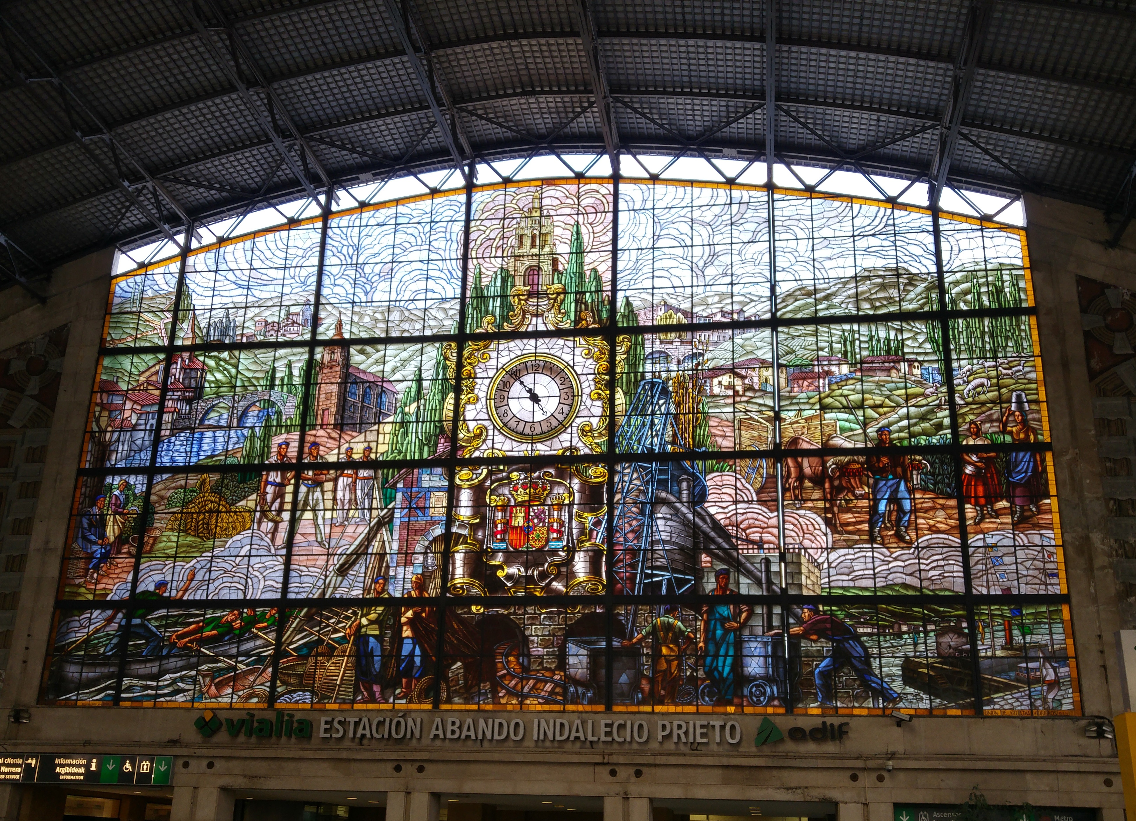 travel destinations, no people, day, glass - material, 4K, opaque glass window, railway station, clock, building, facade, art and craft, mosaic, indoors, HD Wallpaper