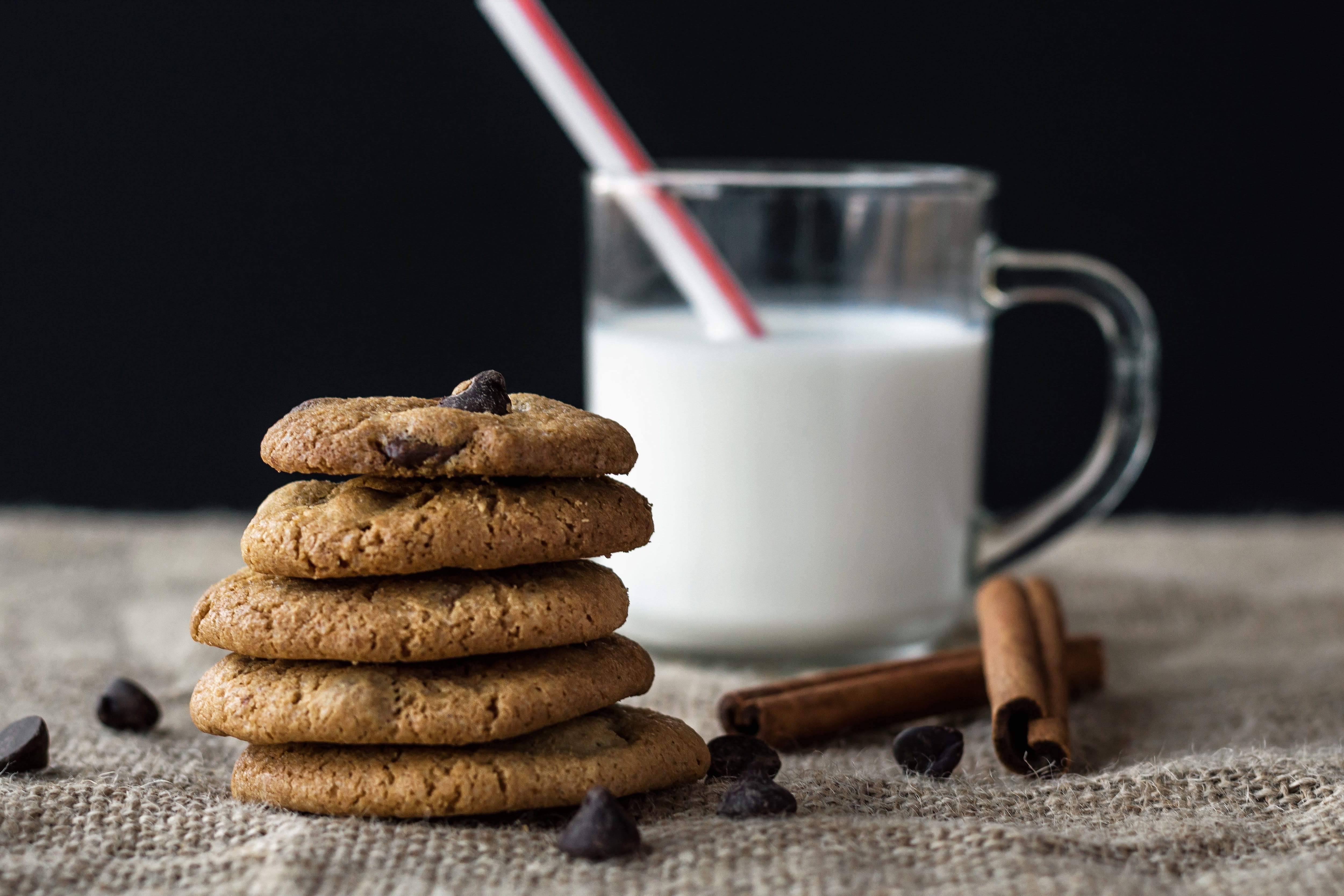 food, freshness, biscuits, refreshment, sweet food, stack, glass, breakfast, no people, food and Drink, snack, coffee - drink, chocolate, black background, HD Wallpaper
