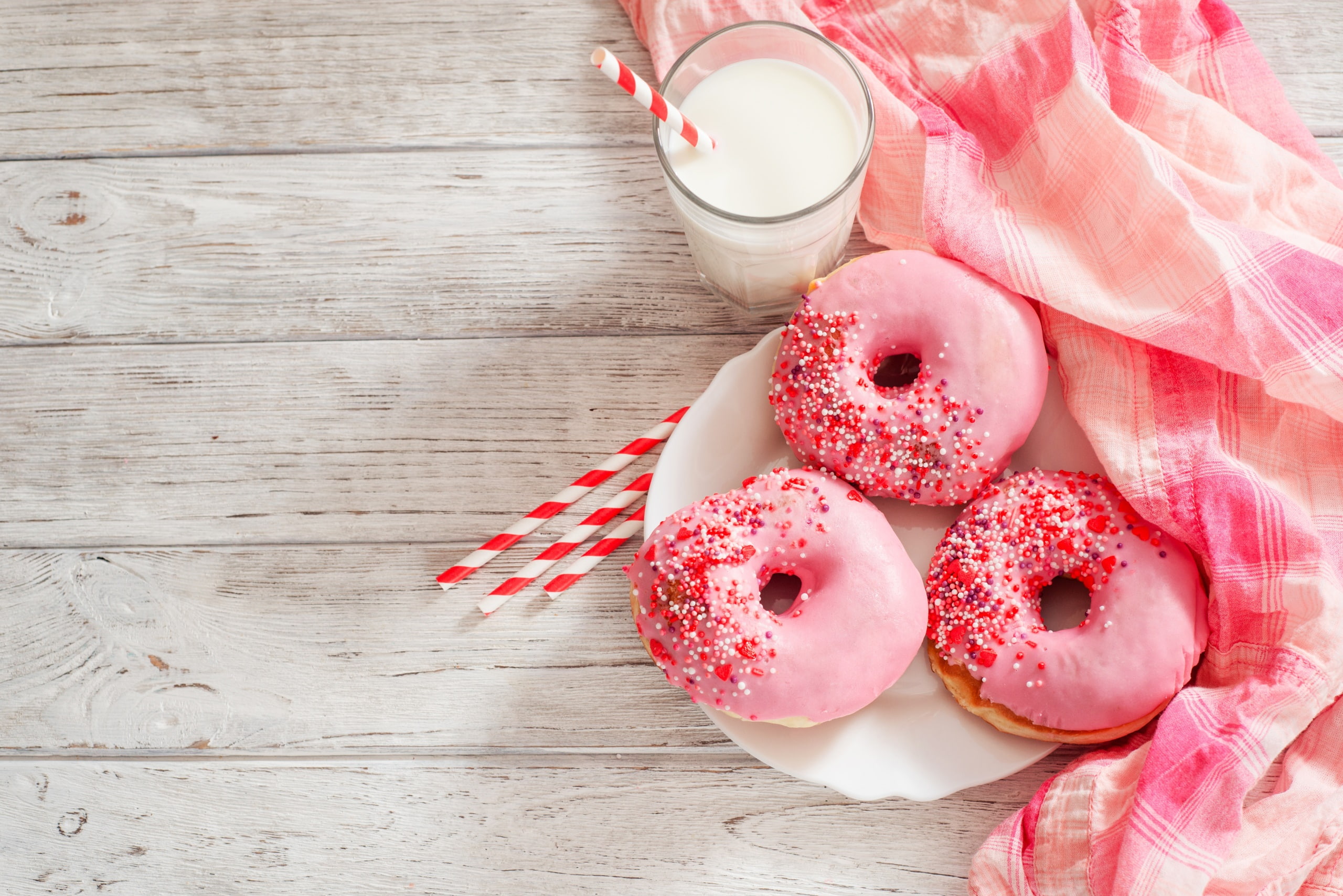 2K, Donuts, Milk, food, Pink, HD Wallpaper
