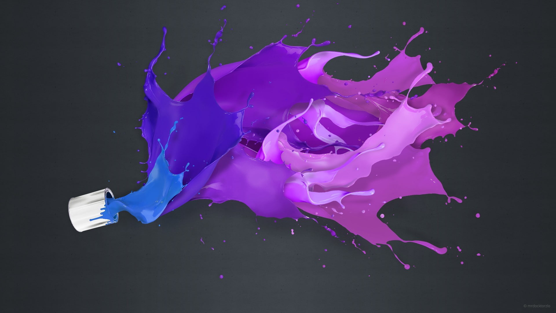 Photoshop, splashes, digital art, painting, paint can, simple background, purple, 1080P, HD Wallpaper