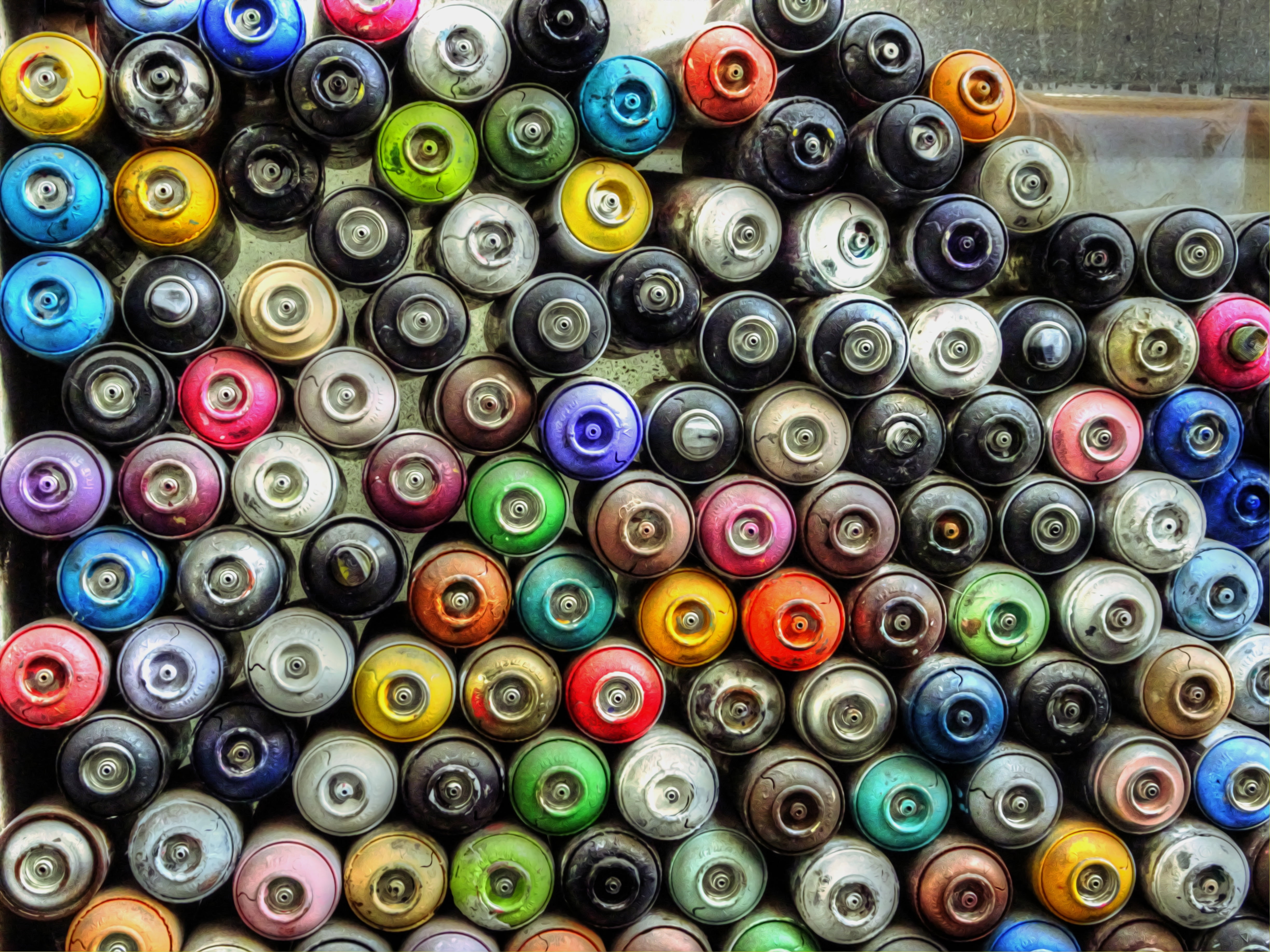multi colored, stack, indoors, choice, order, 4K, large group of objects, arrangement, cans, pattern, aerosol, backgrounds, design, collection, abundance, HD Wallpaper