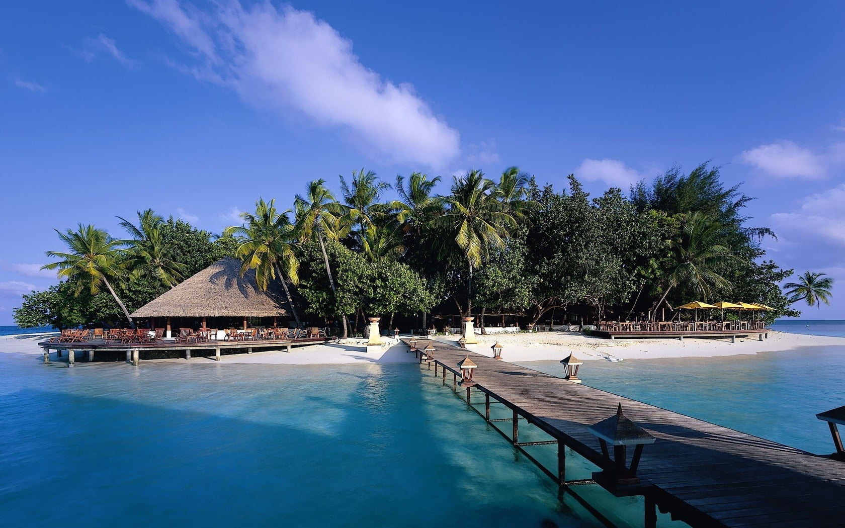 sea, caribbean, sunlight, hotel, plant, white, tranquil Scene, sky, built structure, lagoon, wooden, cloud - sky, canopy, bungalow, turquoise Colored, exoticism, HD Wallpaper