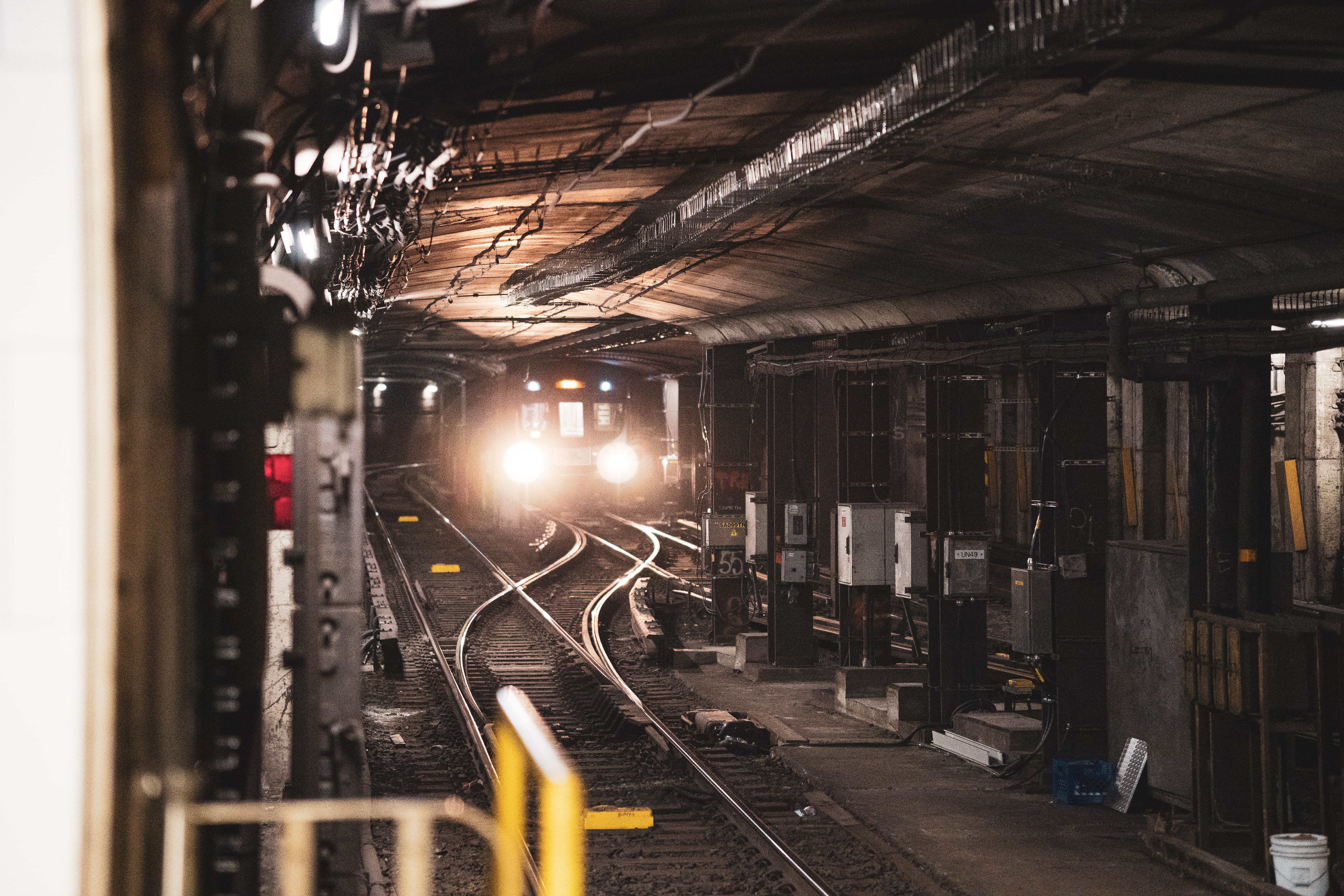 terminal, train track, corridor, pergola, travel, mode of transportation, light, train, shipping container, illuminated, subway, indoors, porch, architecture, HD Wallpaper