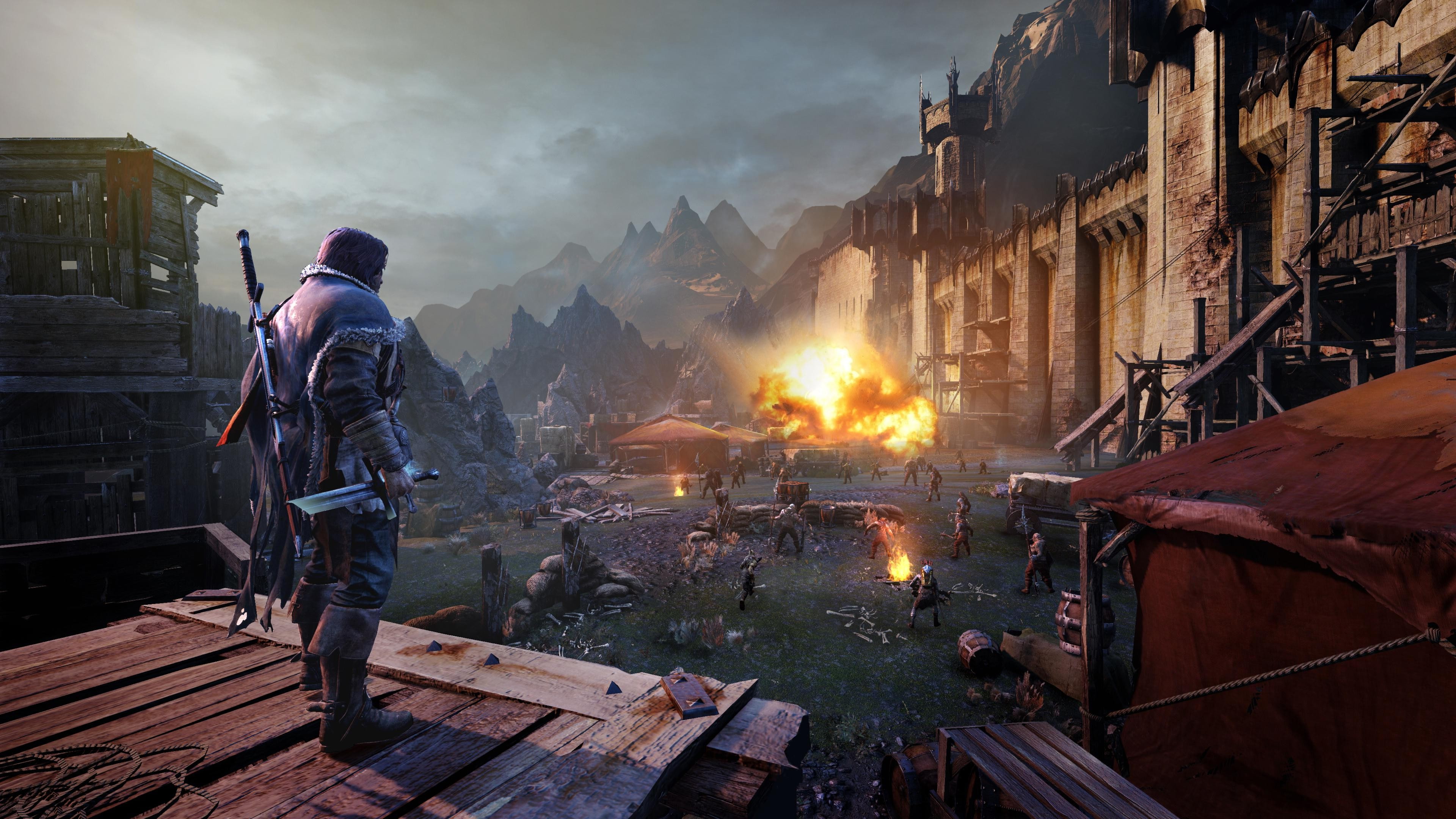nature, video games, smoke - physical structure, Middle earth: Shadow Of Mordor, accidents and disasters, sign, people, fire - natural phenomenon, men, HD Wallpaper