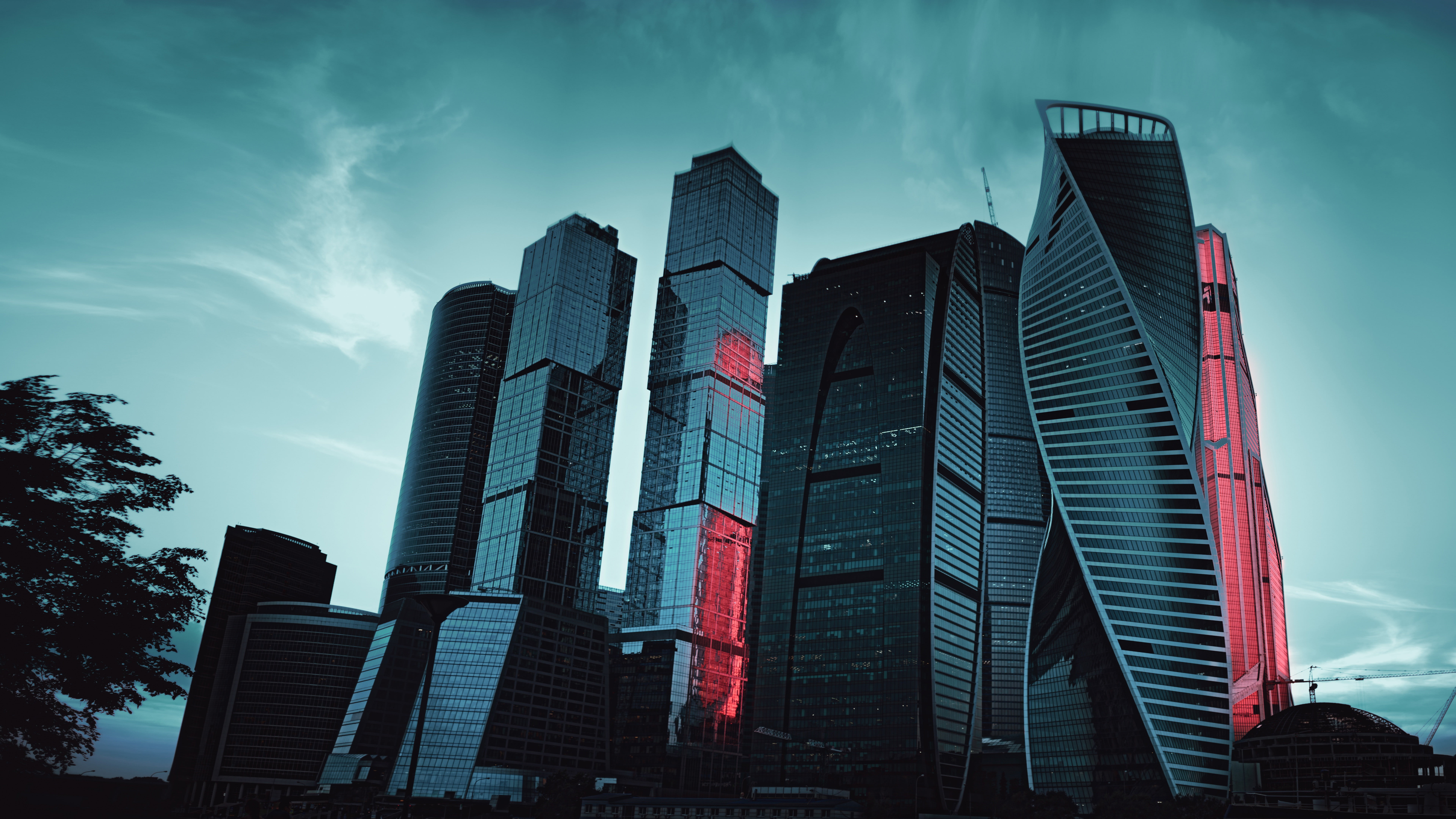 tower, blue, 8K, night sky, Mordor, Moscow, Moscow CIty, red, HD Wallpaper