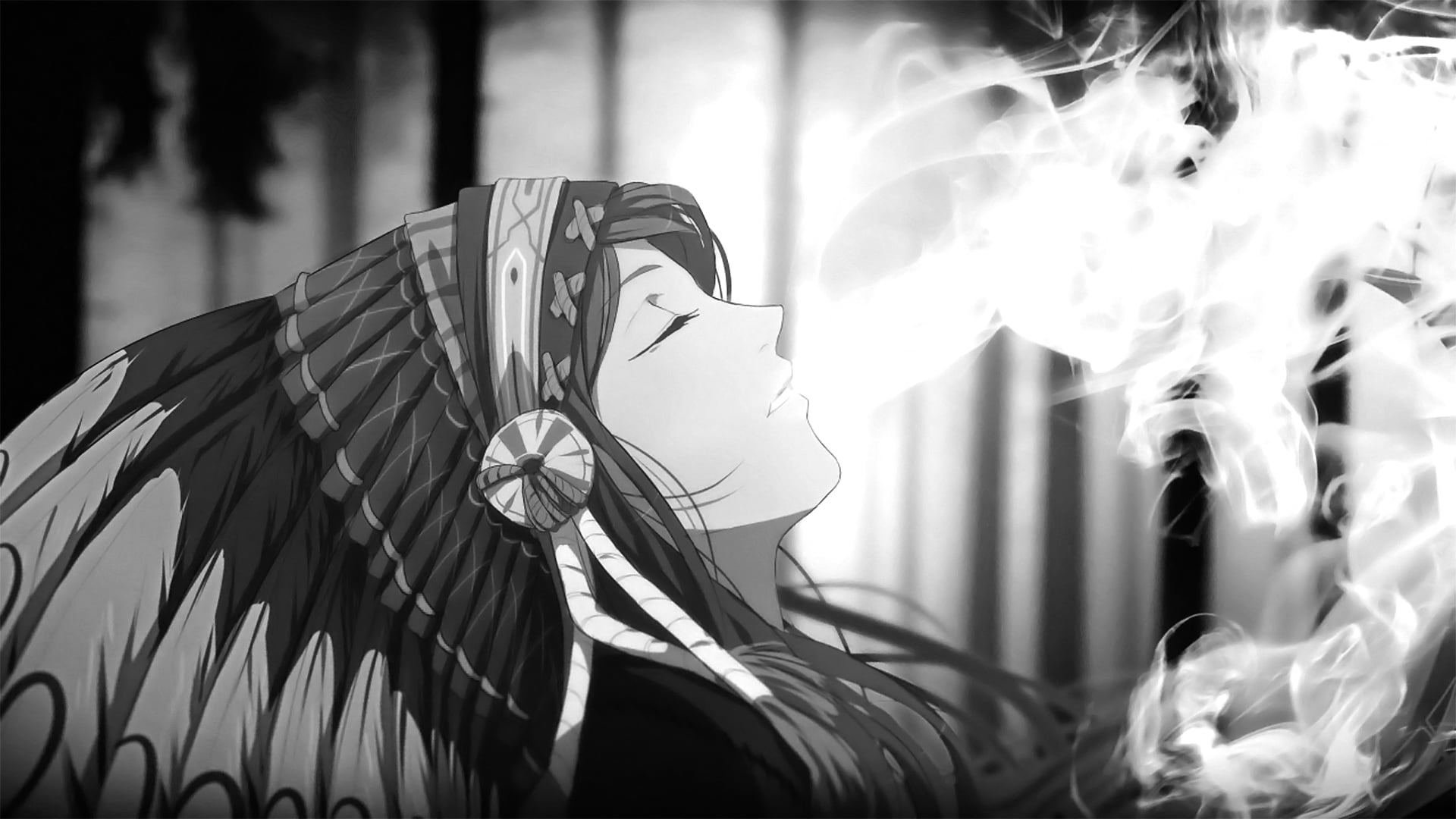 females, headdress, abstract, vulnerability, nature, anime girls, people, black Color, Native Americans, art and craft, black And White, smoke - physical structure, HD Wallpaper