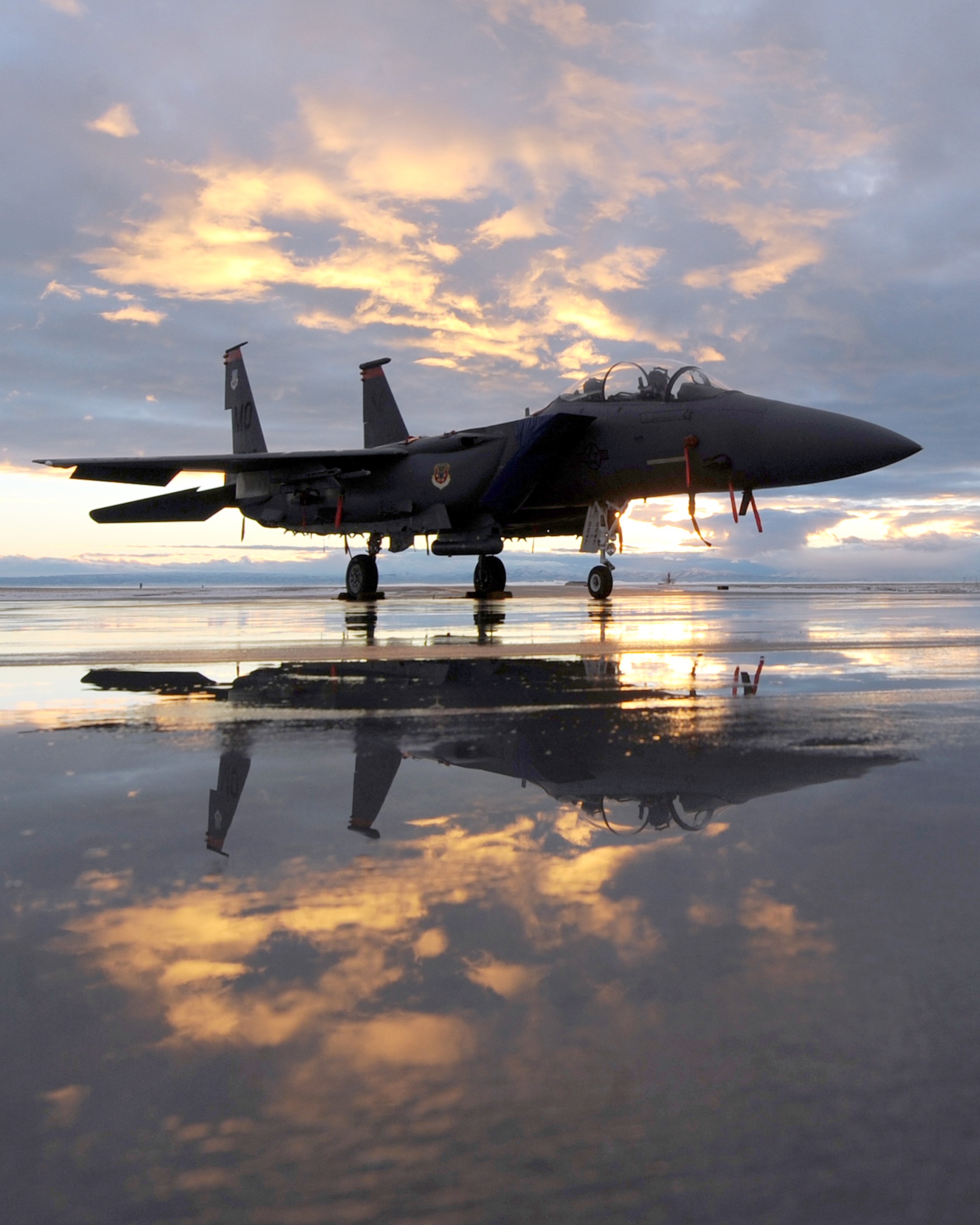 aerospace industry, side view, evening, aircraft, ground, mode of transportation, water, sky, sunset, tarmac, strike eagle, no people, motion, jet, outdoors, Phone HD Wallpaper