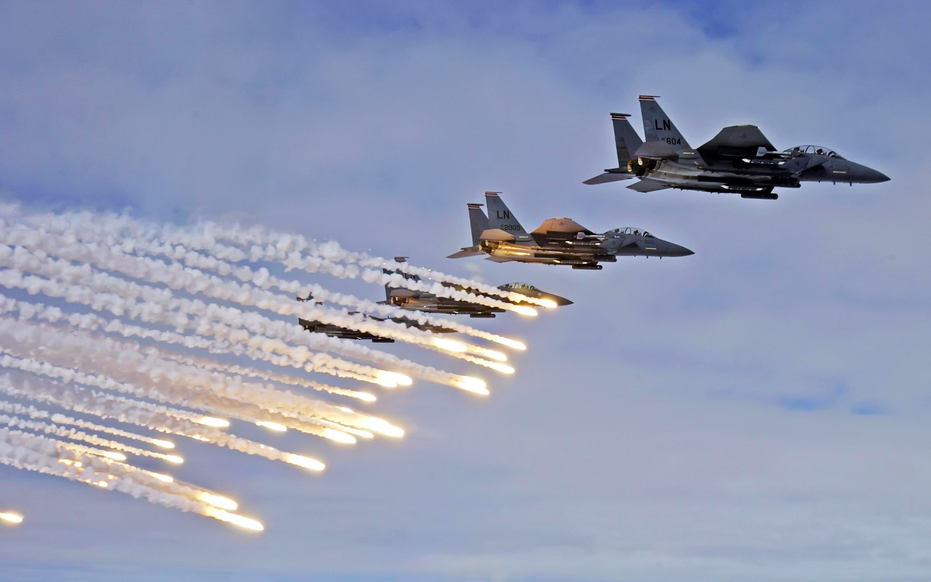 Military Aircraft, F 15 Strike Eagle, Flares, 1080P, HD Wallpaper