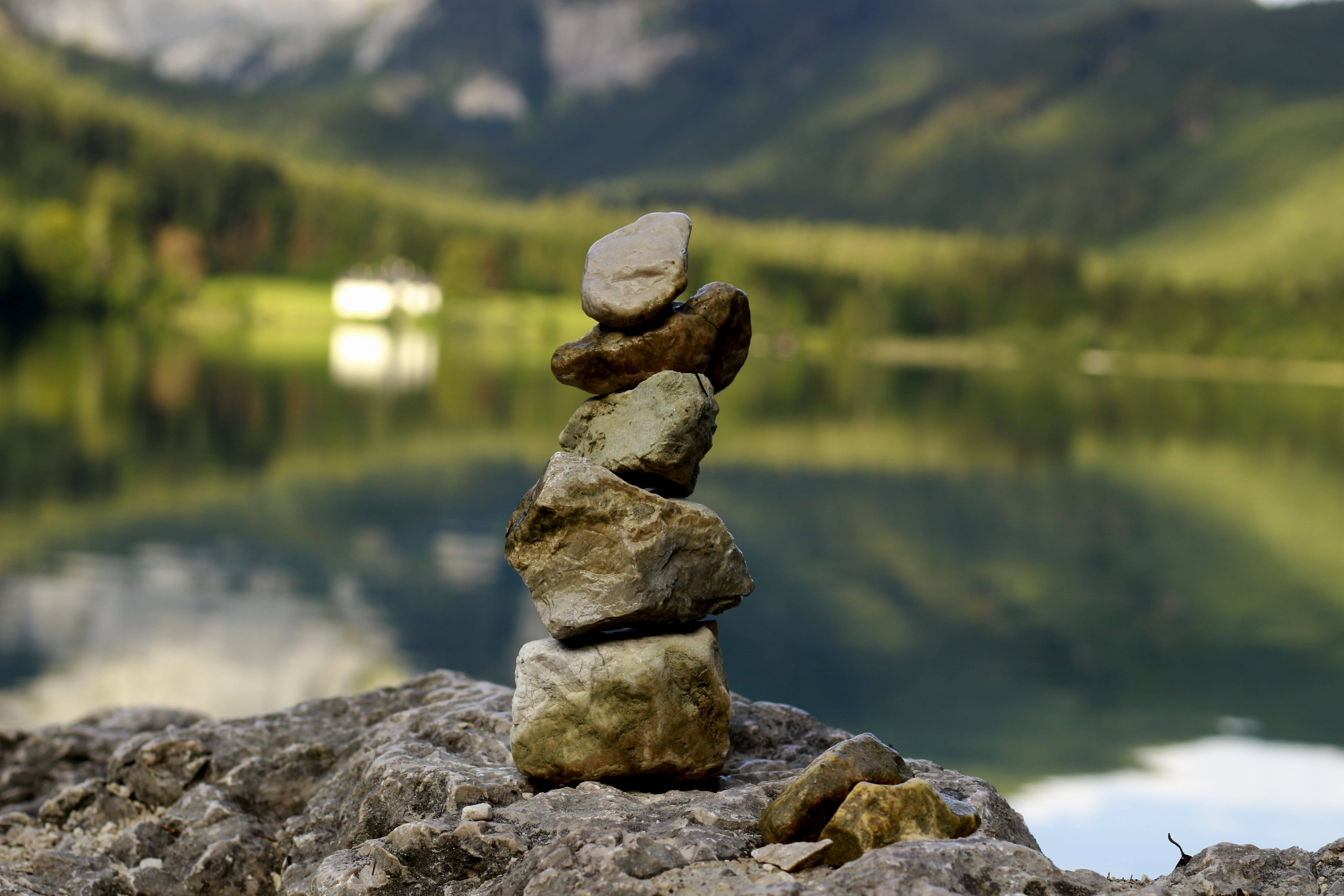 rock, relaxation, body, silent, no people, pebble, rest, harmony, tranquility, patience, 5K, day, water m, spirituality, dom, lake, solid, tranquil scene, HD Wallpaper