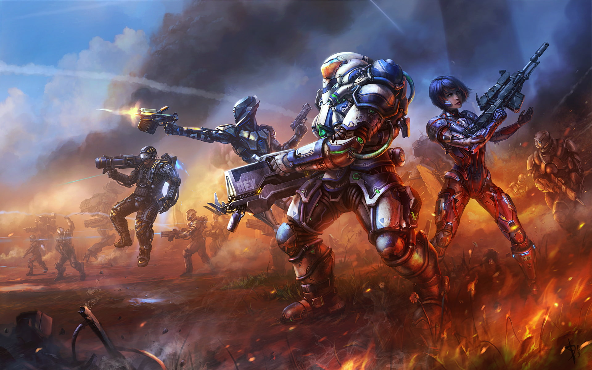 1080P, mechs, offensive, Fighters, fire, shots, weapons, armor, HD Wallpaper