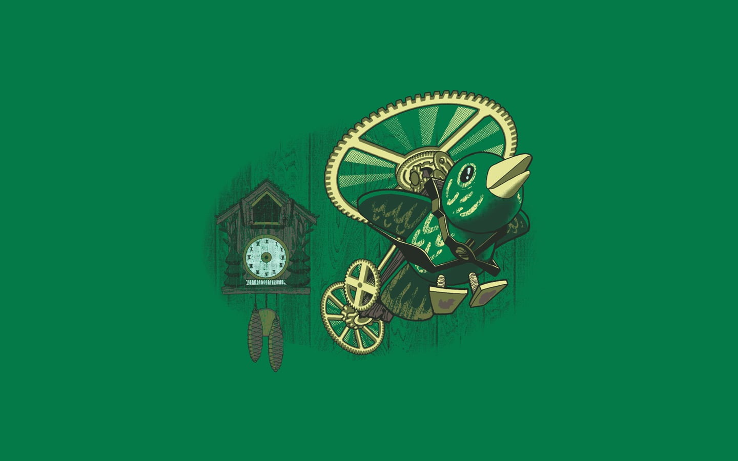 cuckoo, arts culture and entertainment, green background, time, clocks, creativity, technology, birds, gear, motion, machine, green color, retro styled, HD Wallpaper