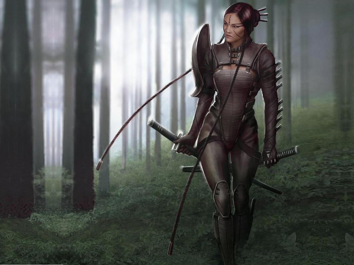 water, young women, forest, illustration, casual clothing, warrior, fantasy art, one person, leisure activity, mid adult, young adult, nature, lifestyles, HD Wallpaper
