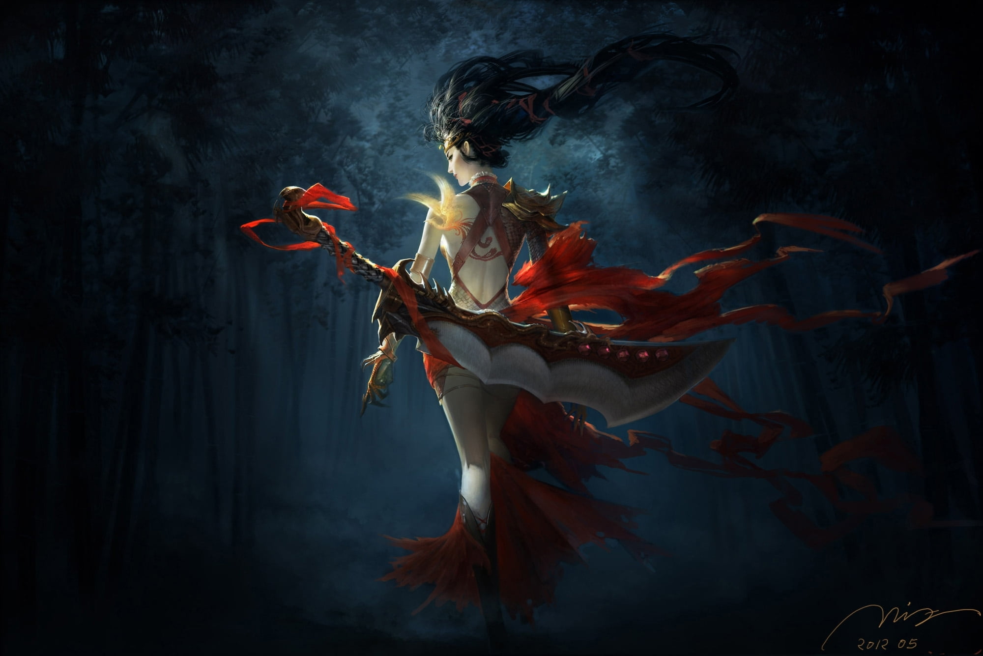 females, full length, magic, dancing, indoors, tape, evil, vampire, swordswoman, tattoo, water, elegance, character, skill, imagination, weapons, HD Wallpaper