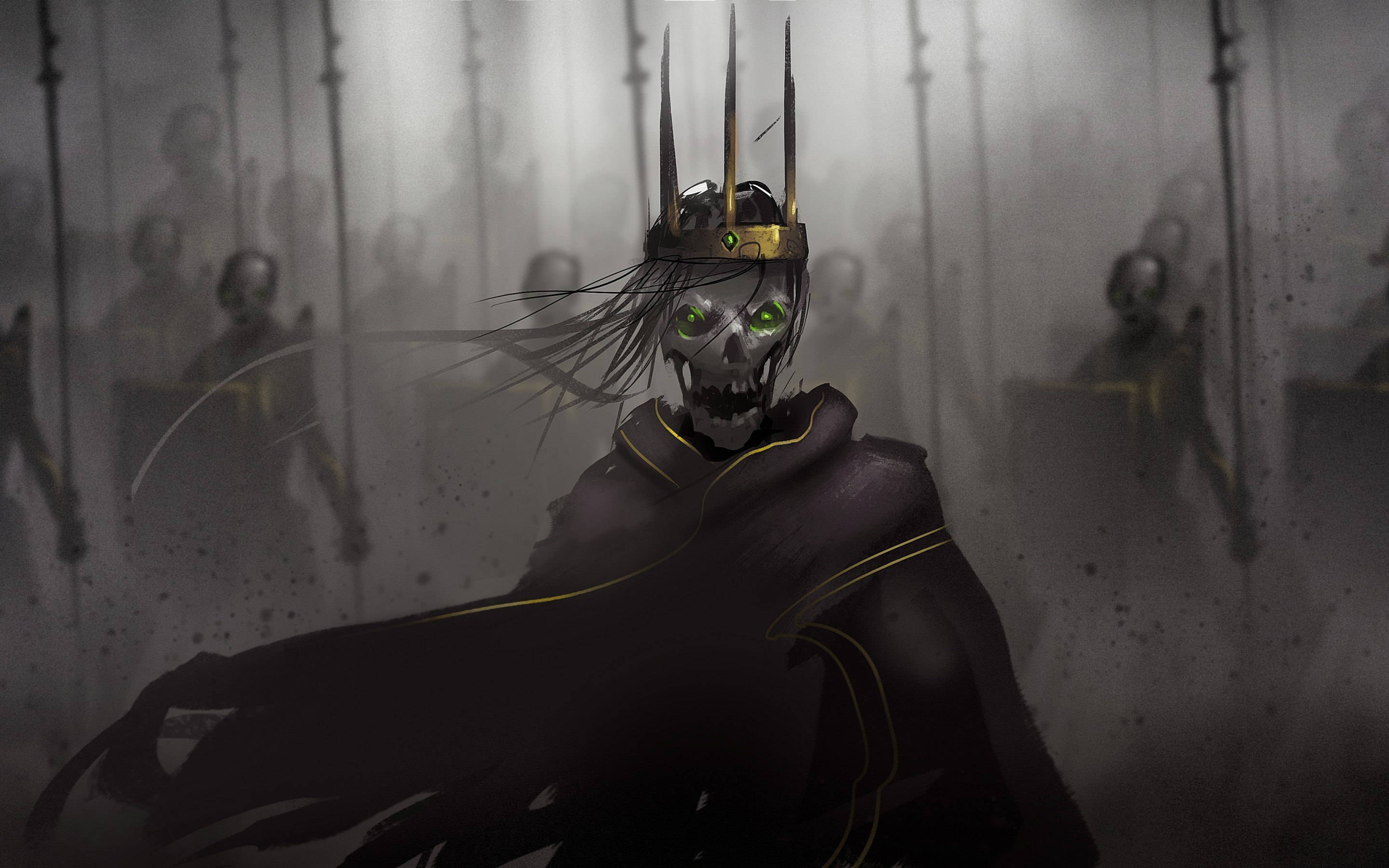 soldier, warrior, 2K, spooky, shield, digital art, death, spear, crown, skeleton, HD Wallpaper