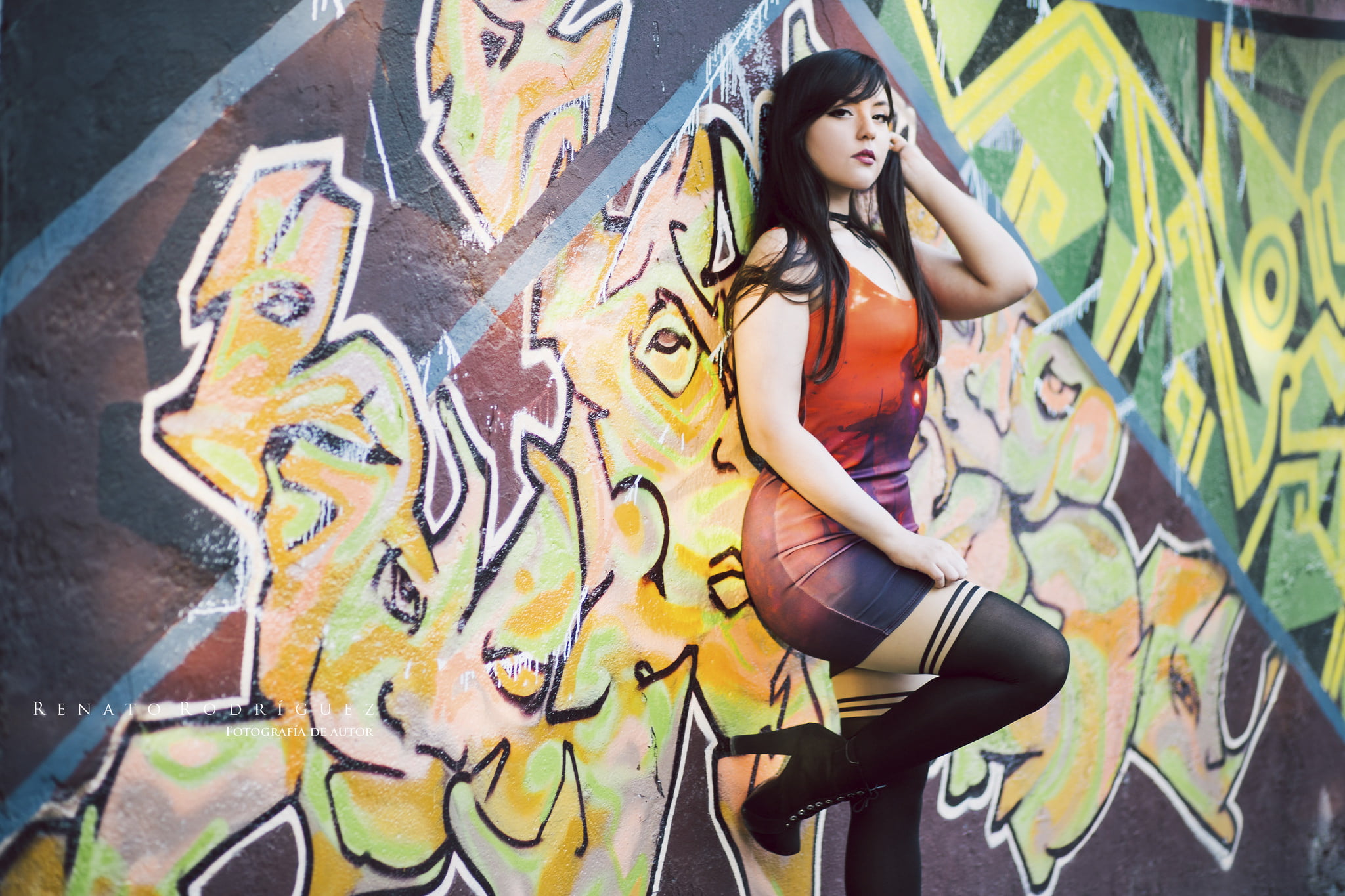 young adult, tight dress, model, creativity, long hair, hip hop, knee-highs, Judys Lullaby, young women, one person, heels, graffiti, art and craft, adult, HD Wallpaper
