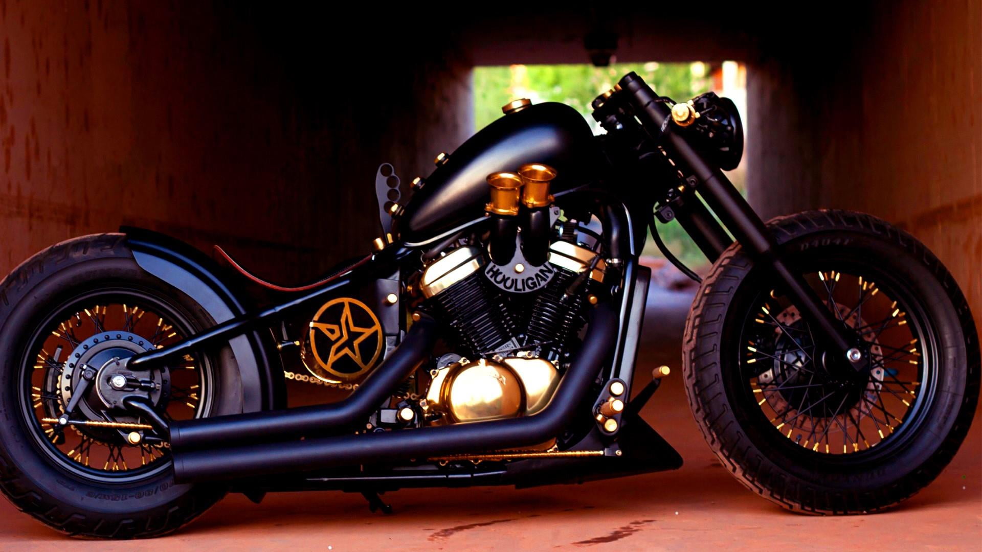 no people, focus on foreground, wall - building feature, 1080P, metal, stationary, luxury, wealth, car, hooligan, chrome, land vehicle, hooligan bike, HD Wallpaper