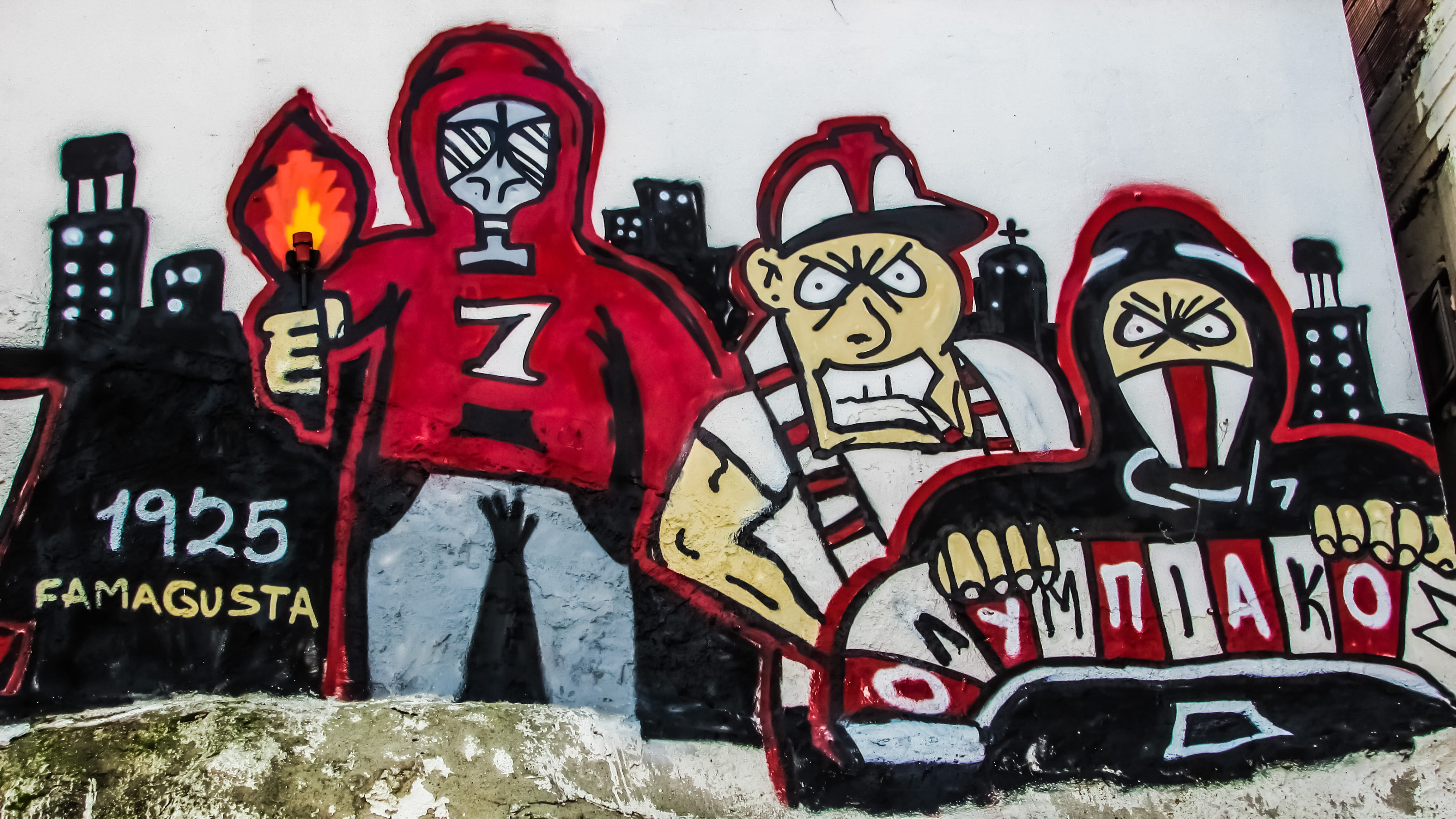 wall - building feature, human representation, art and craft, representation, close-up, Fans, red, human skeleton, communication, creativity, day, western script, HD Wallpaper