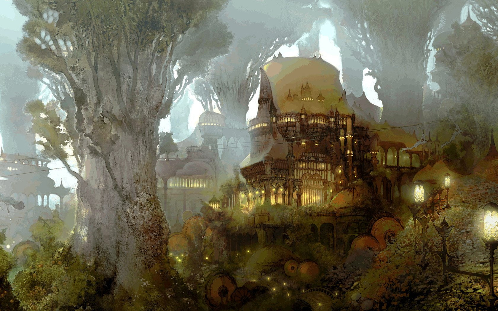 castle, Forest, brown, illustration, 720P, Fantasy, House, Elvish Forest, HD Wallpaper