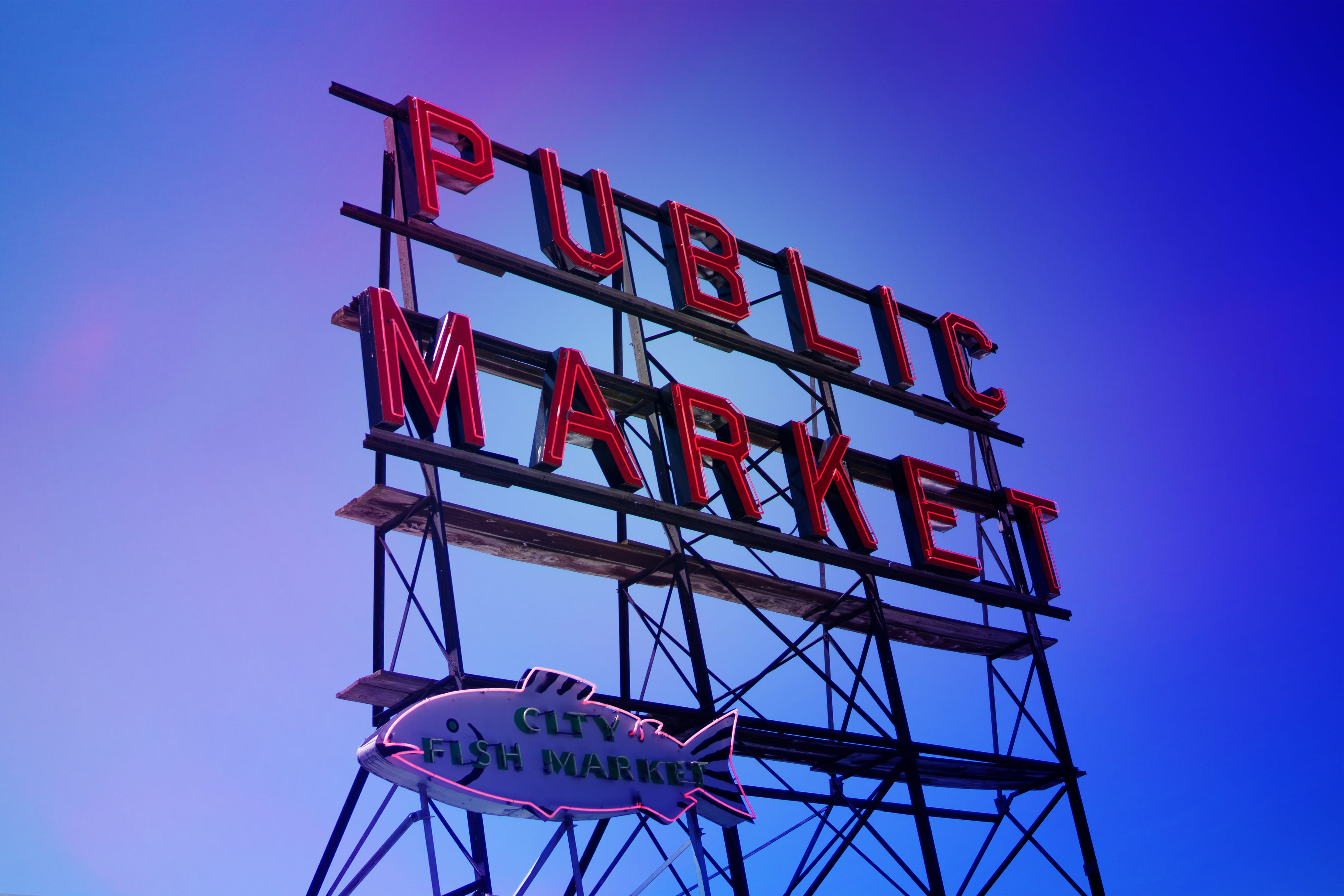 low angle view, signage, night, monument, outdoors, architecture, marketing, electrical device, antenna, nature, photo, public, fish market, sign, angle, HD Wallpaper