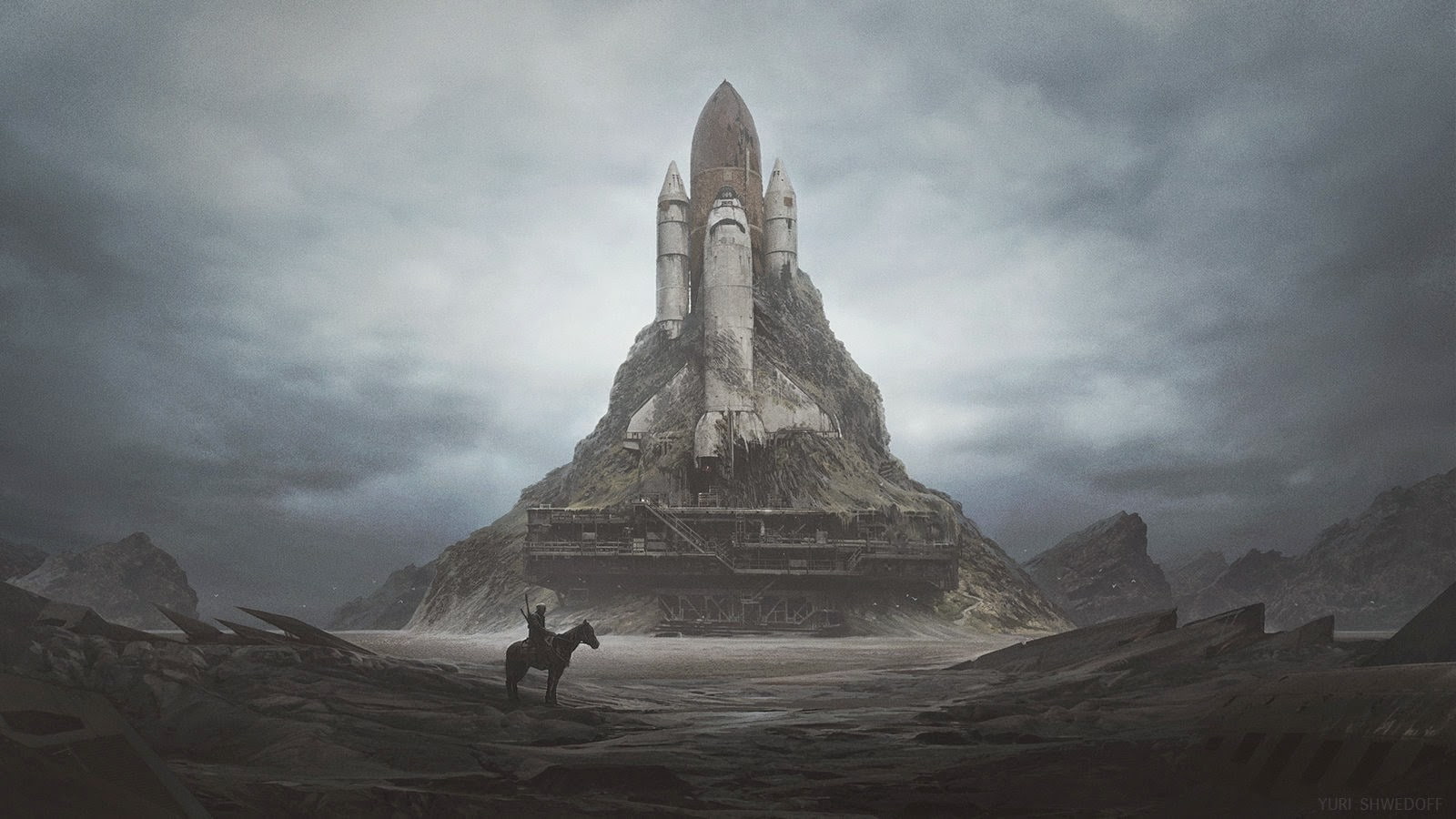 digital art, Yuri Shwedoff, apocalyptic, 720P, science fiction, futuristic, space shuttle, HD Wallpaper