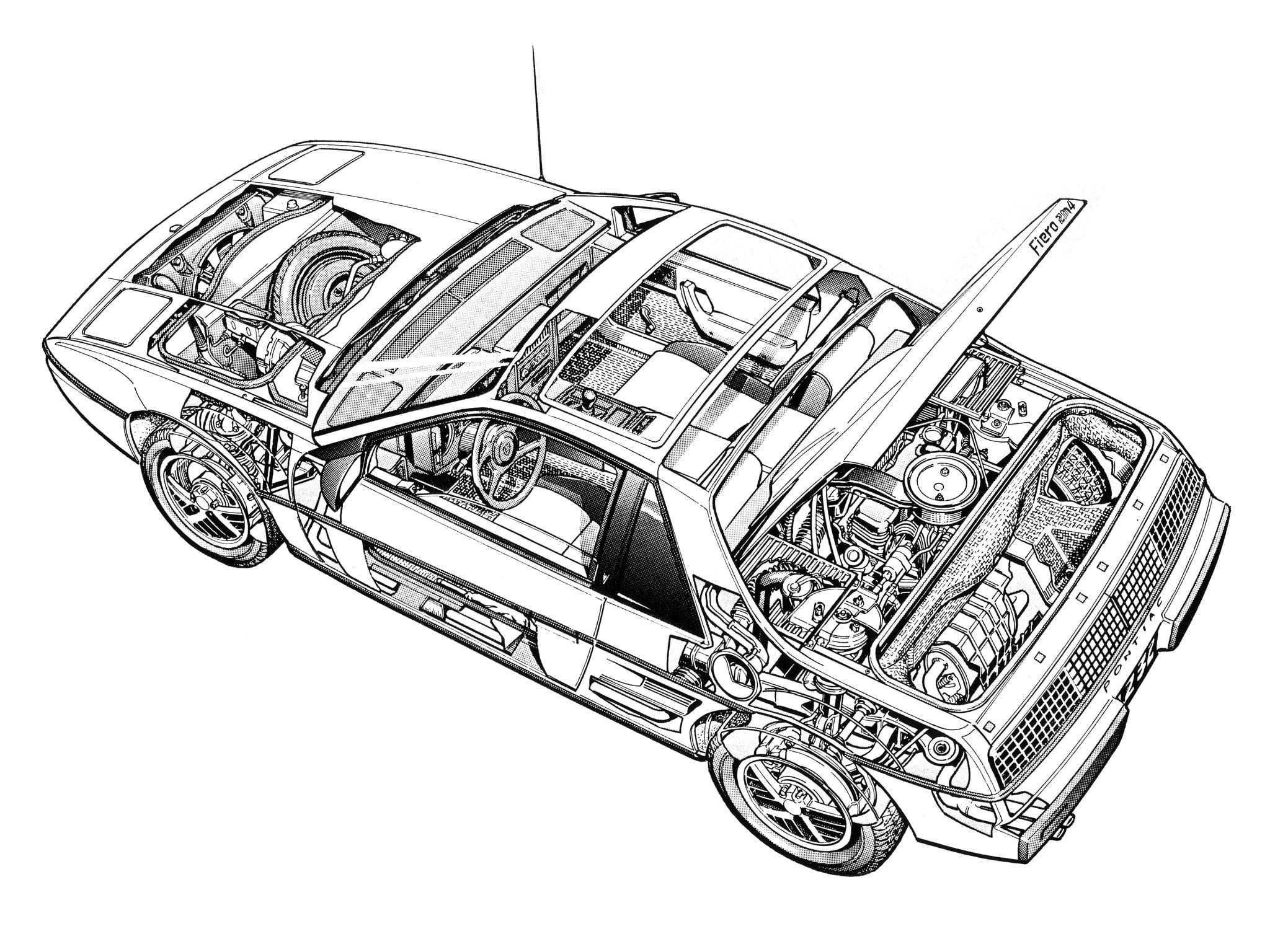 engine, 1080P, interior, pontiaca, fiero, 1984, cutaway, HD Wallpaper