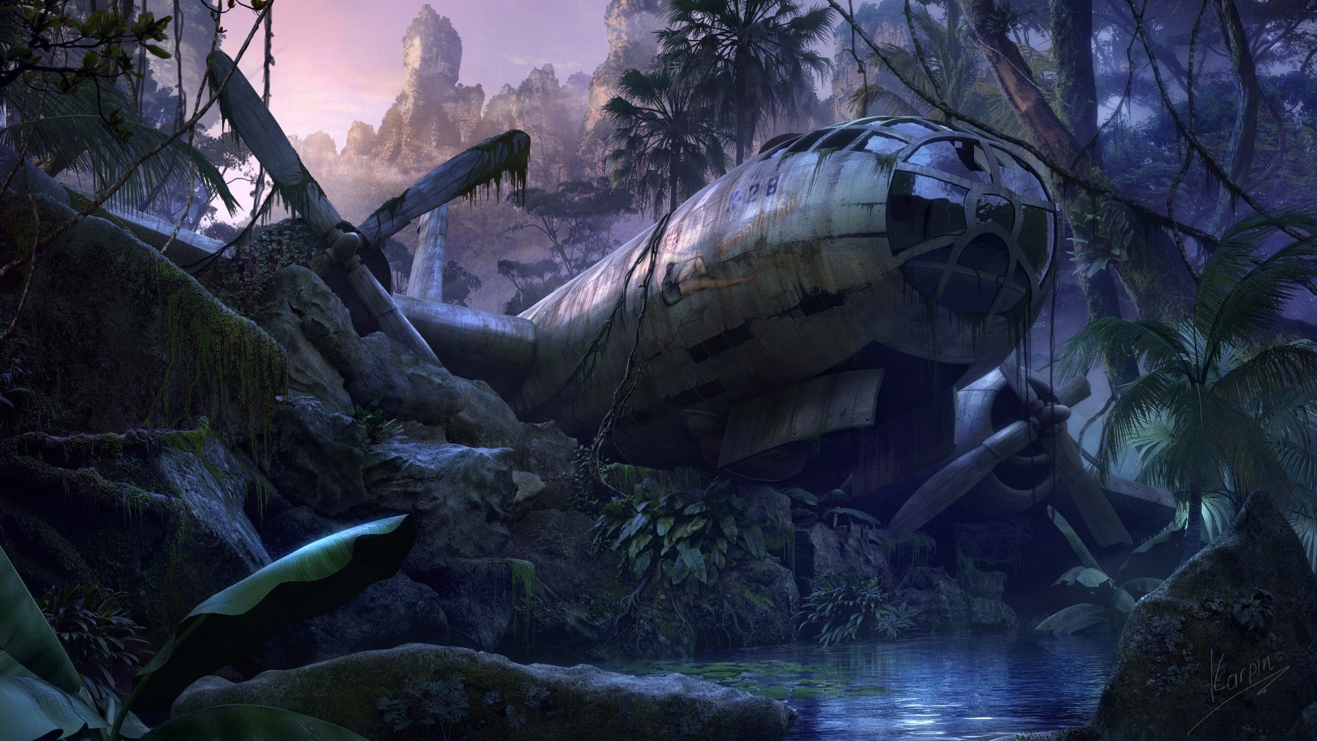 apocalyptic, aircraft, artwork, 1080P, wreck, HD Wallpaper