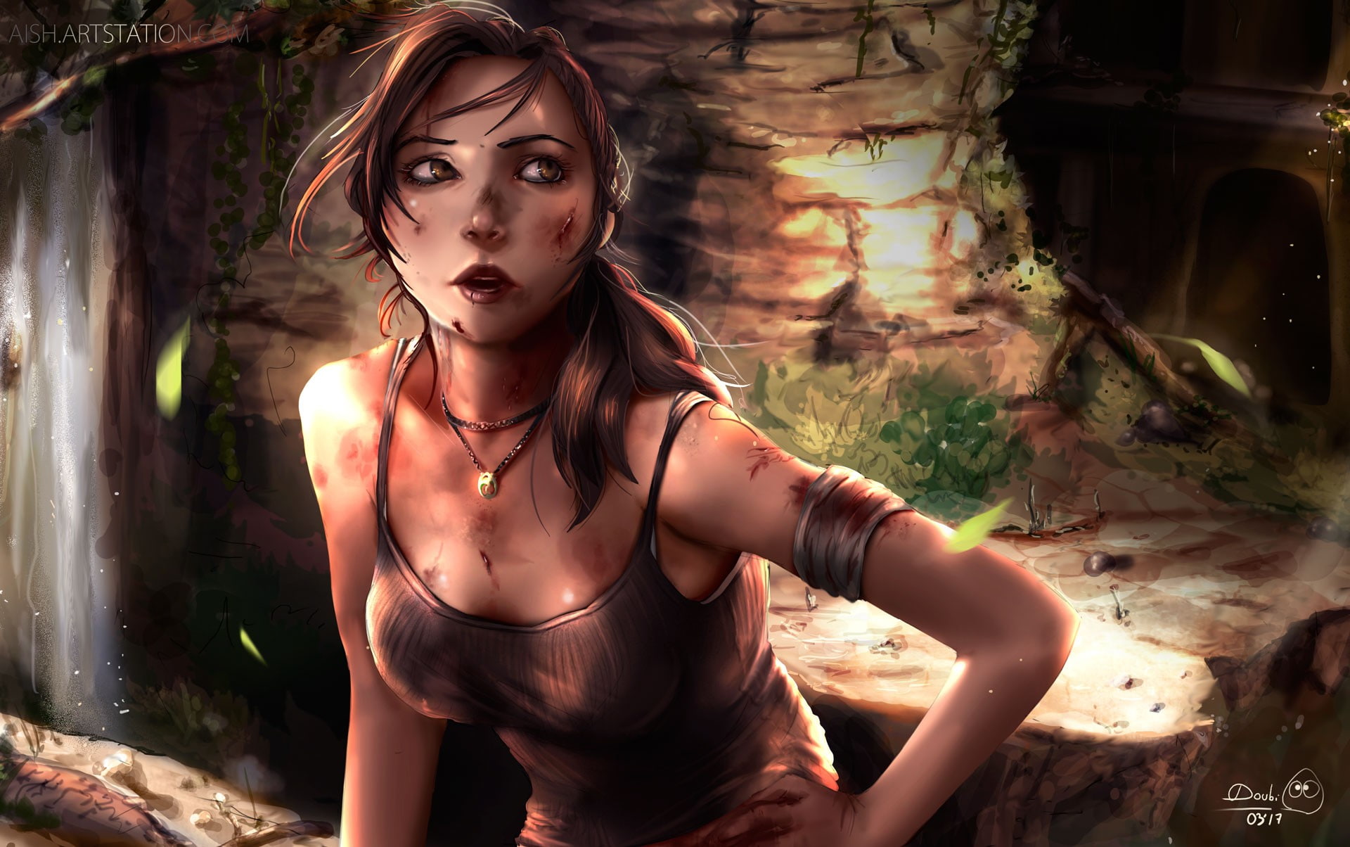 1080P, Tomb Raider, Lara Croft, DoubiDoubi, drawing, HD Wallpaper