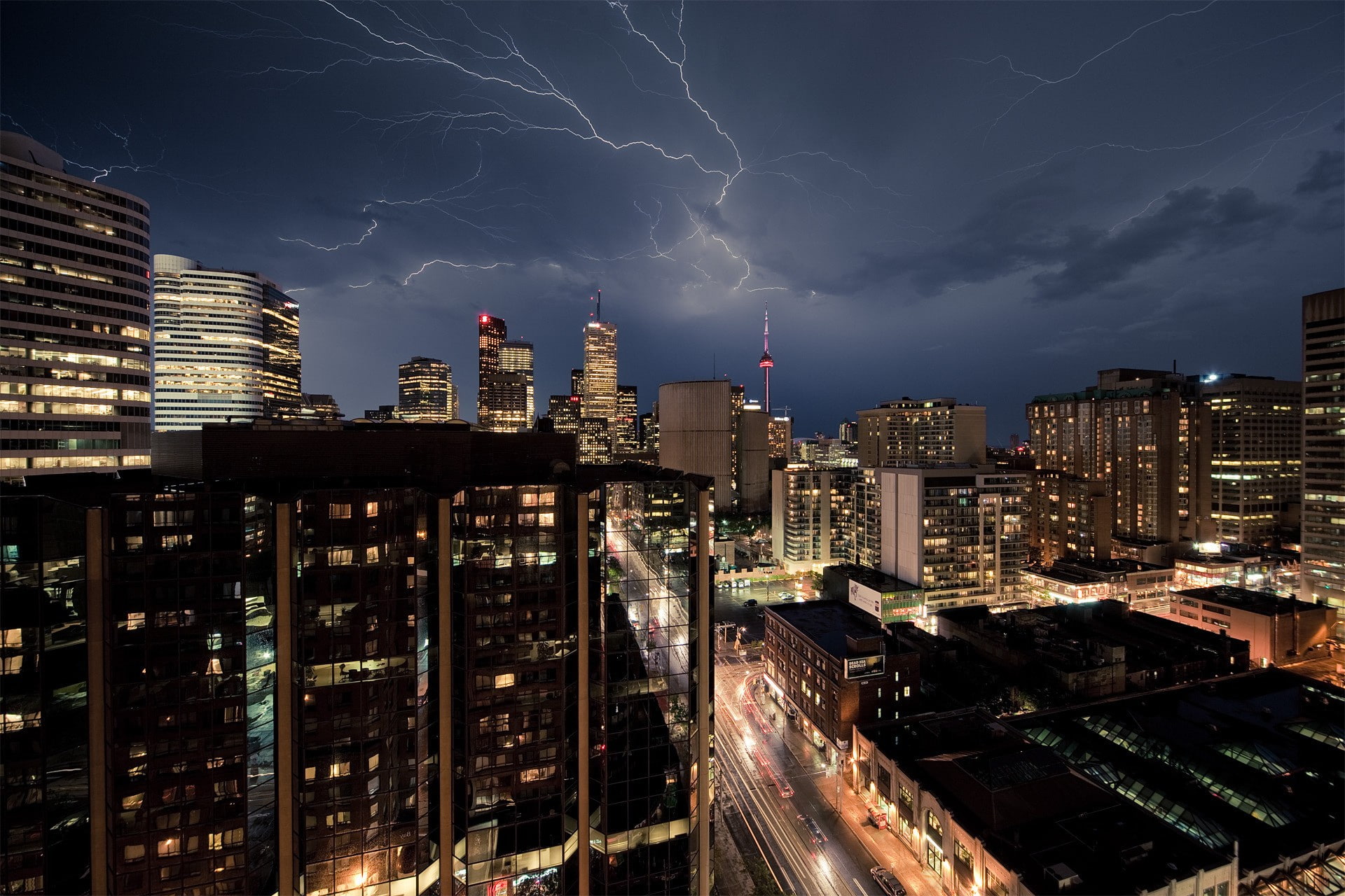 Toronto, cityscape, storm, 1080P, sky, night, HD Wallpaper