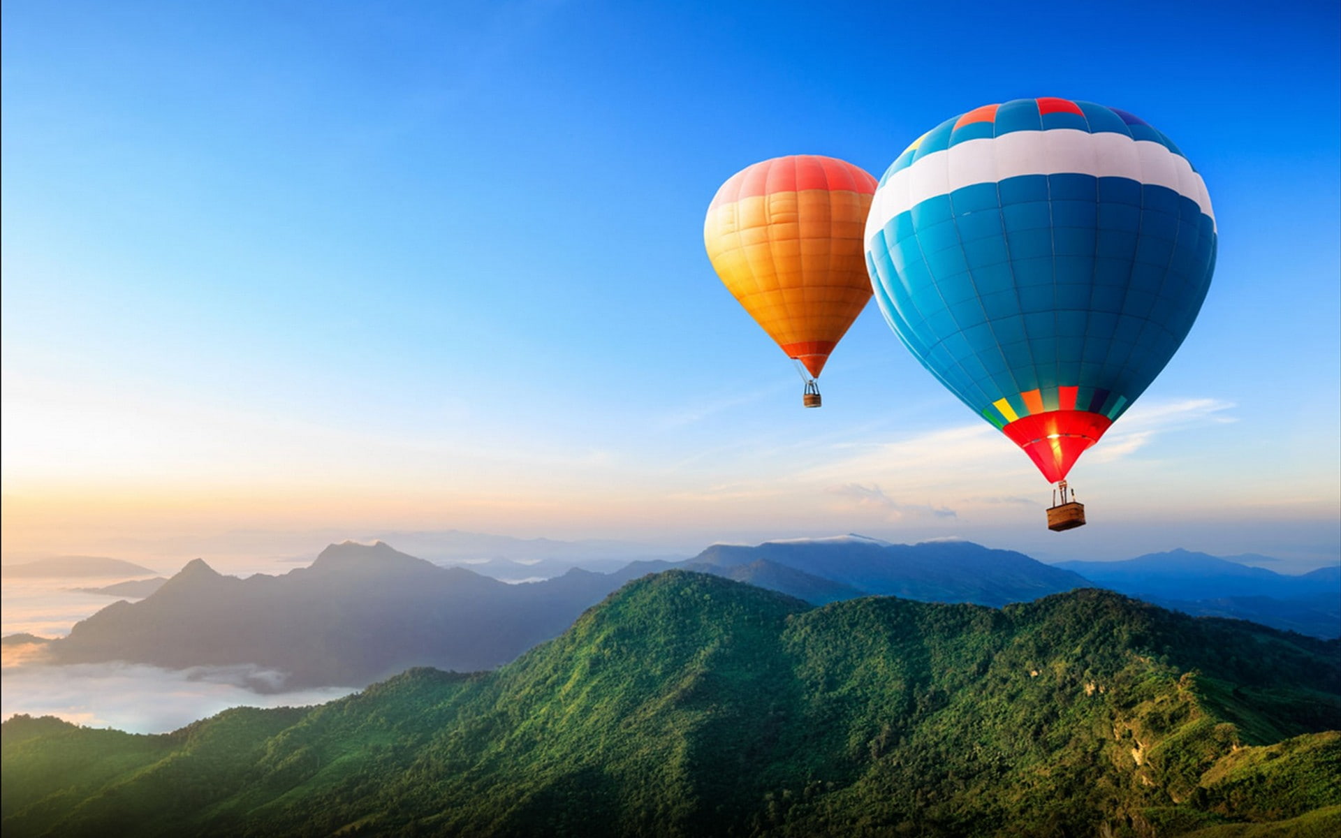 landscape, mountains, nature, hot air balloons, 1080P, HD Wallpaper