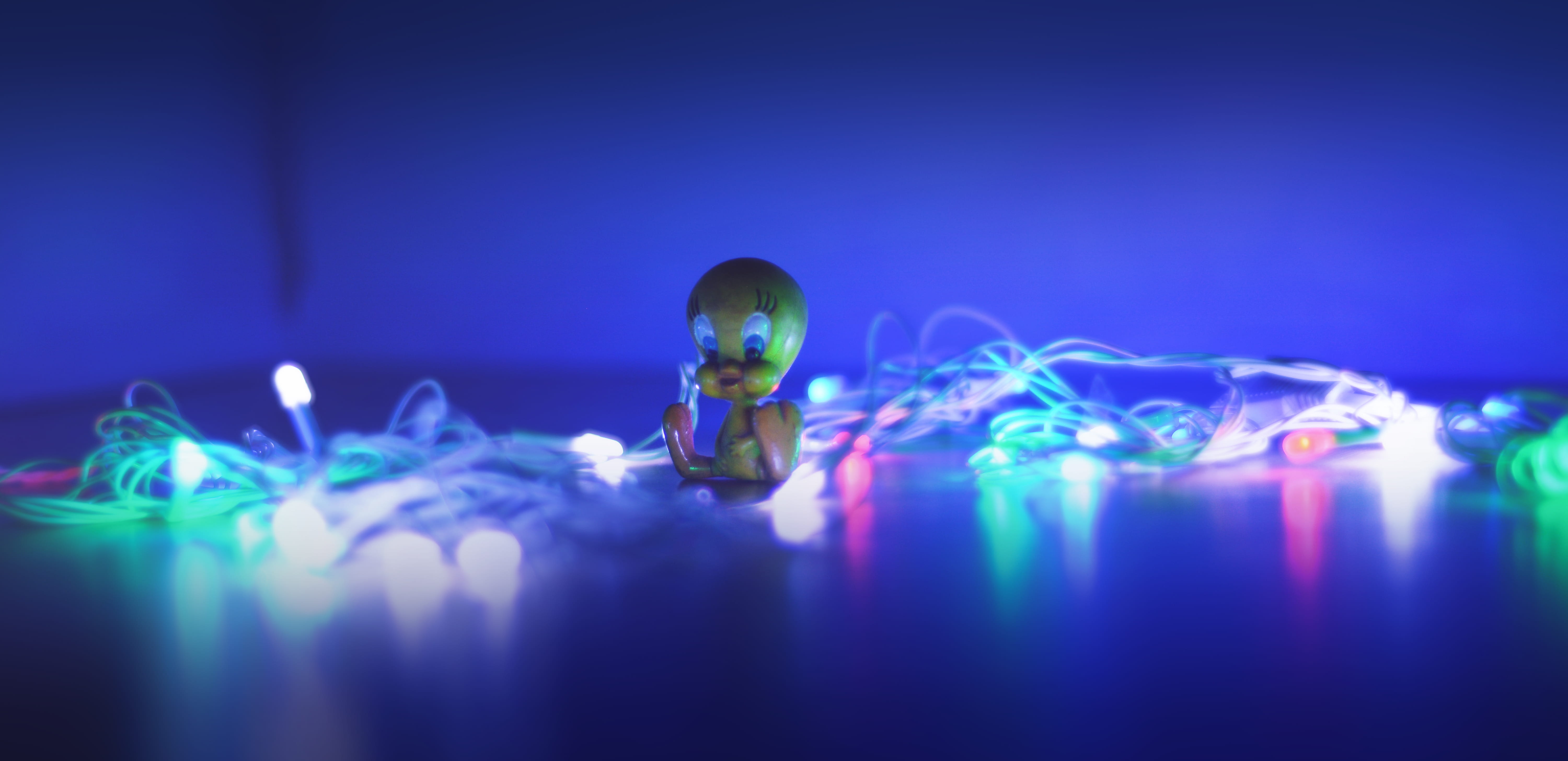 digital composite, adult, yellow, copy space, clubbing, multi colored, little, club dj, cartoon, fashion, fairy lights, connection, blue, one person, 5K, HD Wallpaper