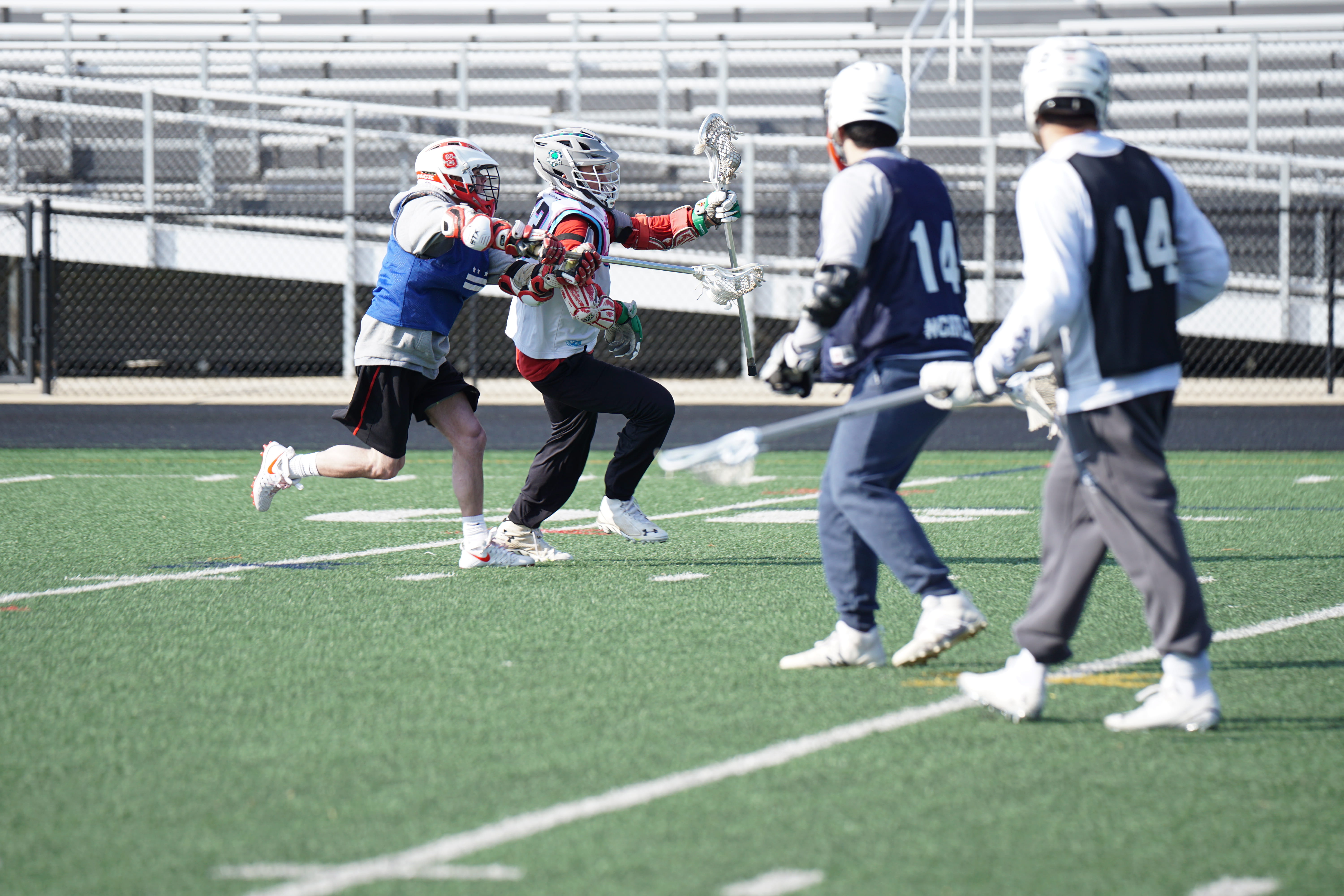 people, field, cooperation, men, day, human, sportsman, motion, apparel, football, four, group of people, team sport, grass, lacrosse, crash helmet, sport, HD Wallpaper