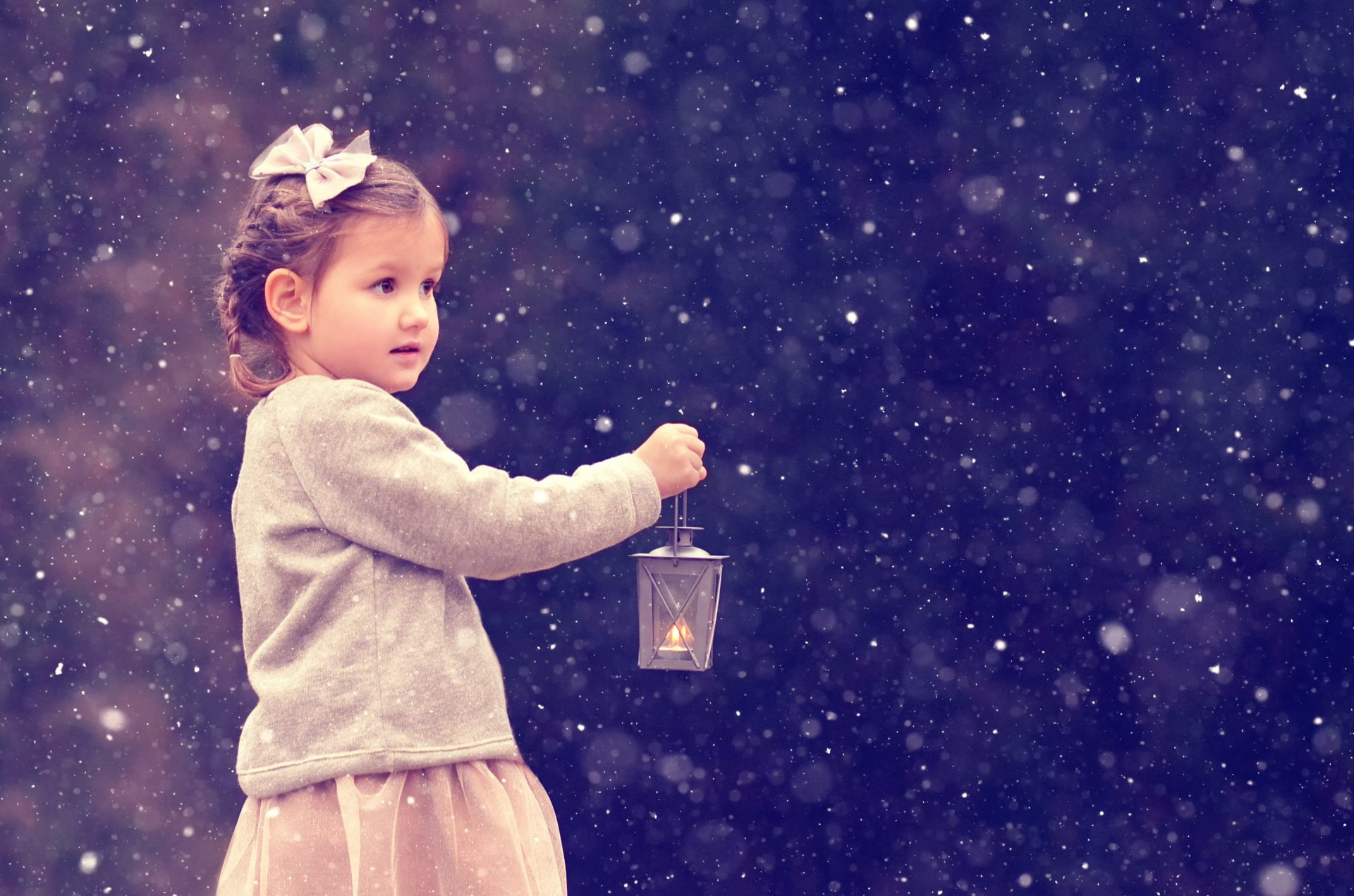 Cute, Photography, Lantern, Snow, Child, Girl, 1080P, HD Wallpaper