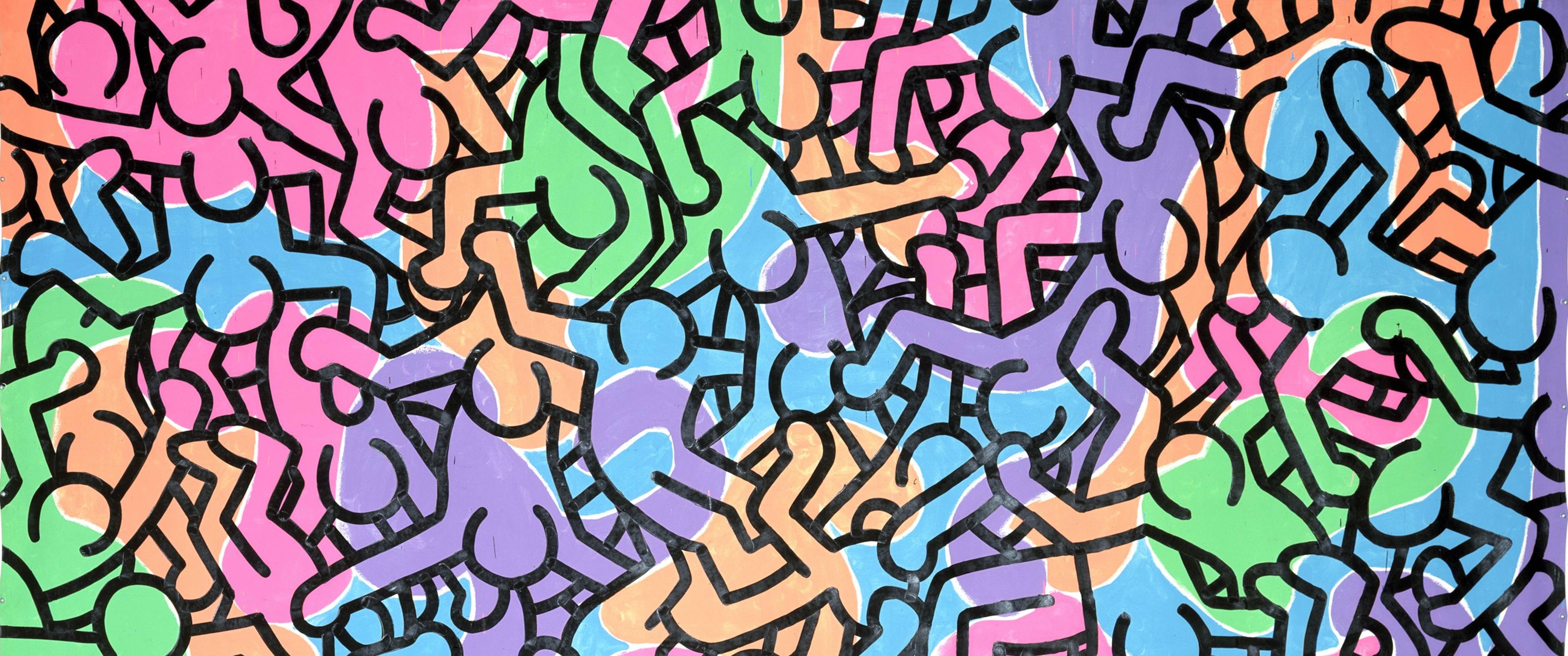 oil painting, pop art, drawing, fabric, Keith Haring, acrylic, 5K, HD Wallpaper