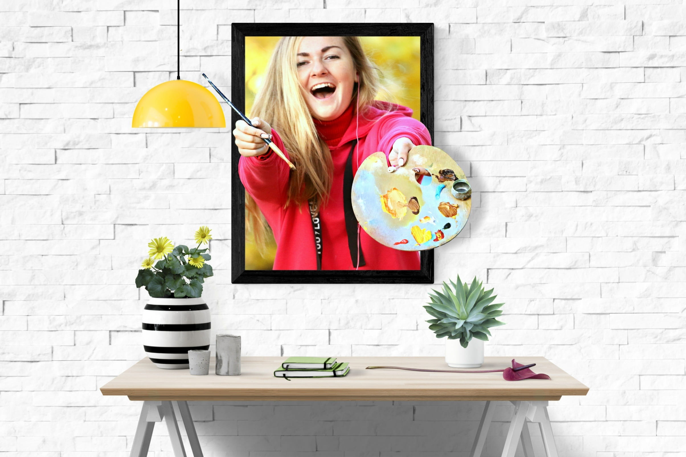 women, indoors, easel, prompt, hairstyle, pallete, technology, wall - building feature, young adult, adult, table, painting, color palette, hoodie, girl, HD Wallpaper