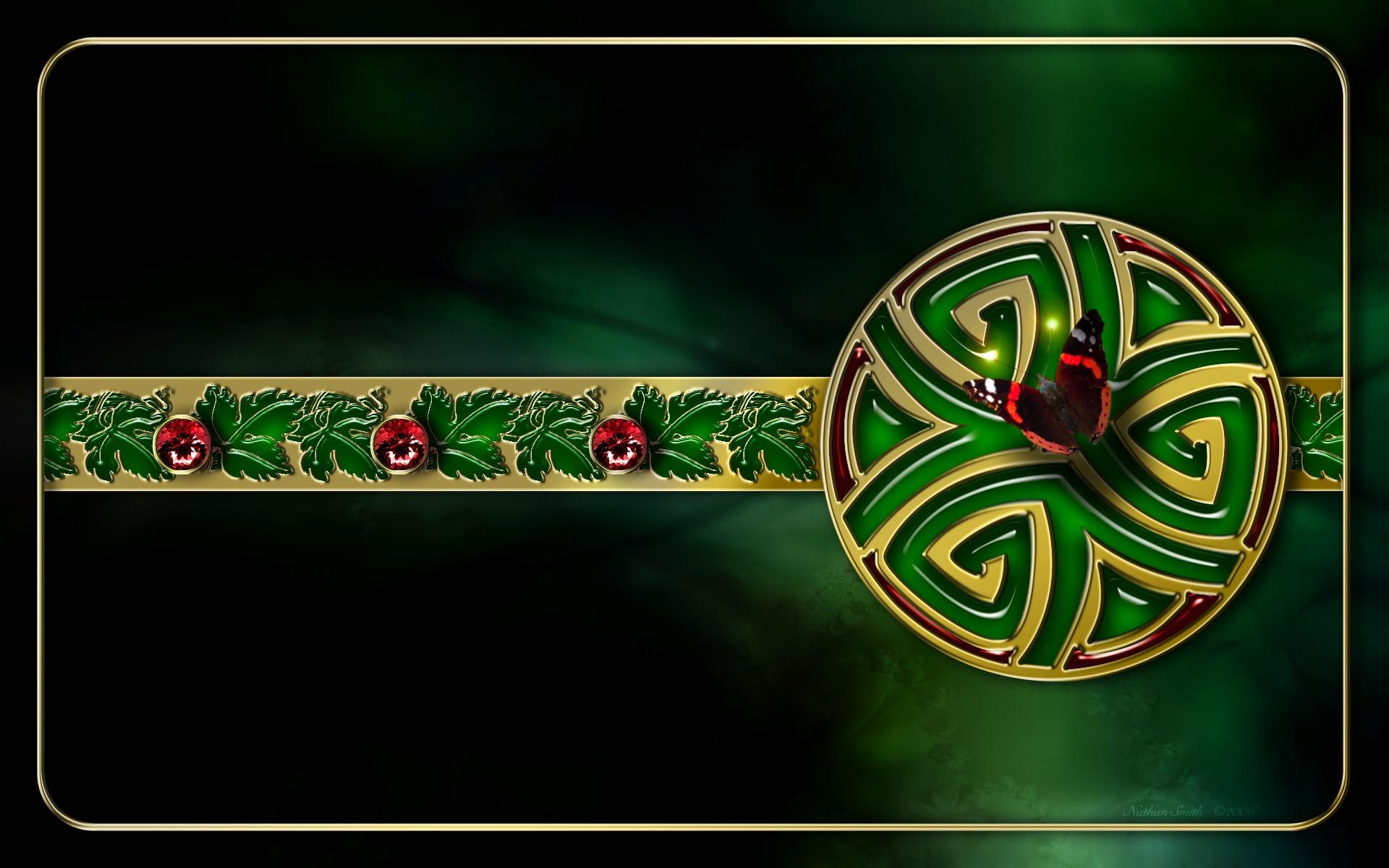 celtic, 3d and abstract, 1080P, abstract, christmas, green, HD Wallpaper
