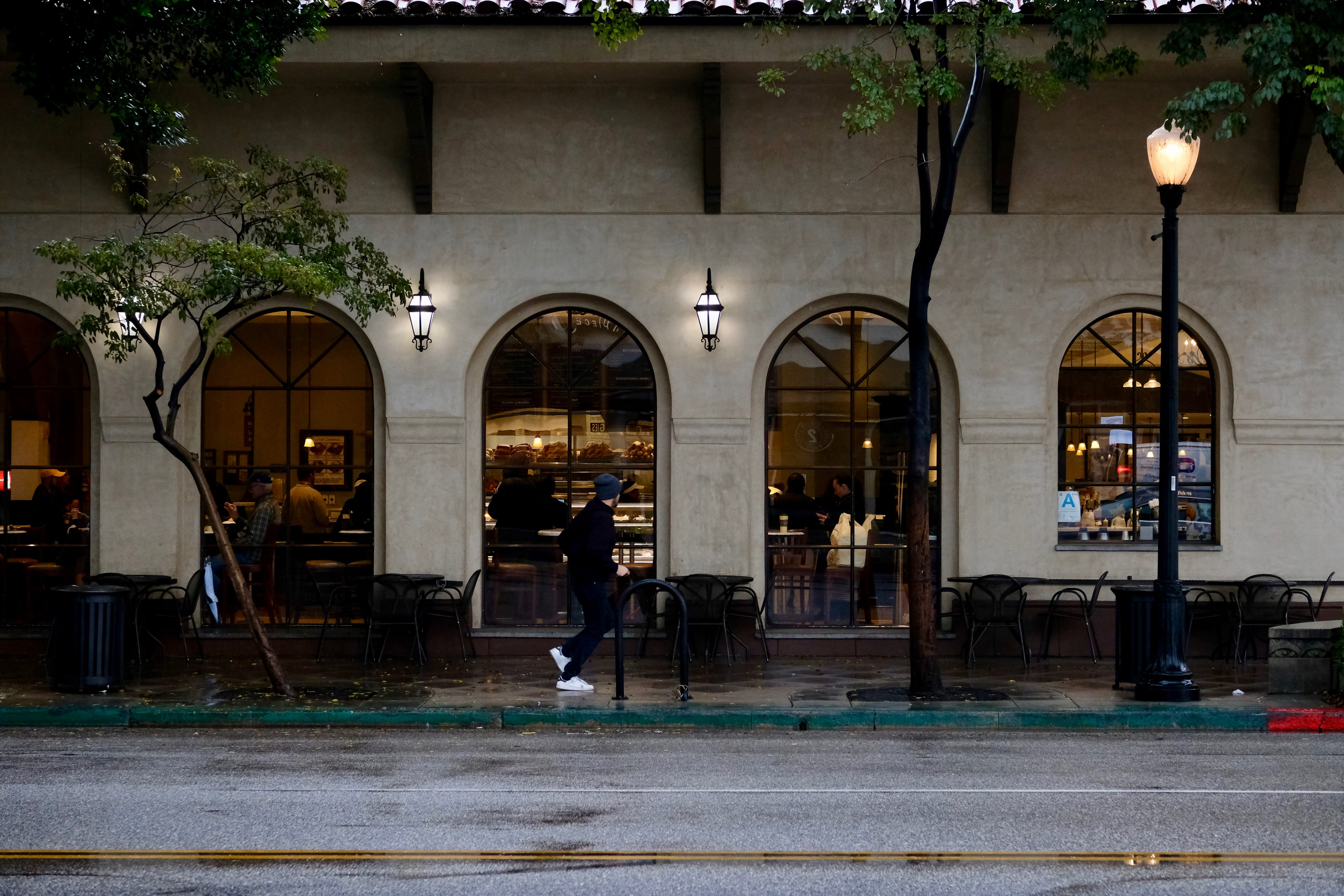 outdoors, plant, cafe, adult, street, human, pedestrian, footwear, downtown, tree, restaurant, day, window, leisure activity, town, one person, asphalt, HD Wallpaper