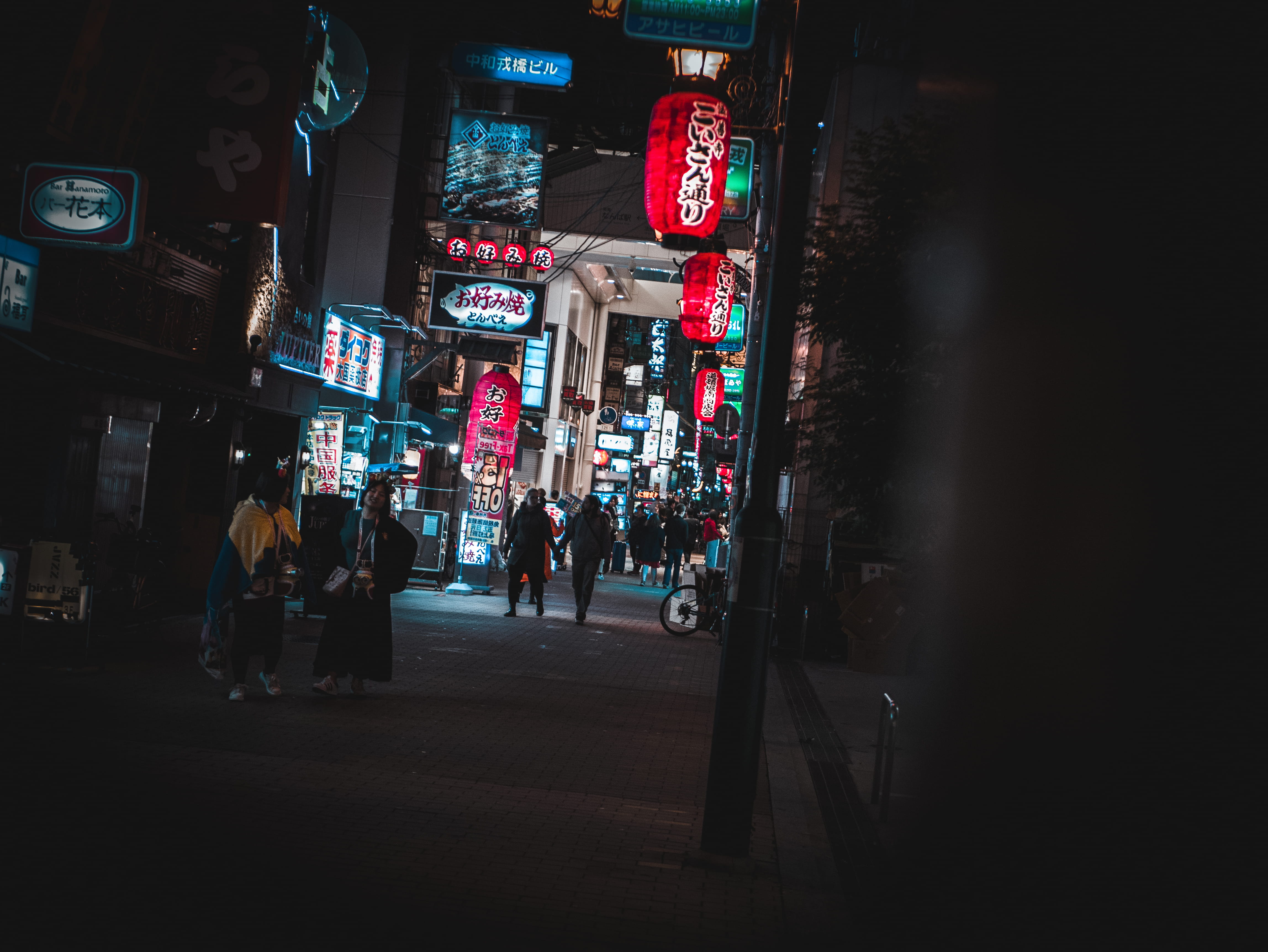 japan, asphalt, architecture, walking, lifestyles, osaka, sign, tarmac, incidental people, night life, people, metropolis, town, street, road, person, non-western script, HD Wallpaper