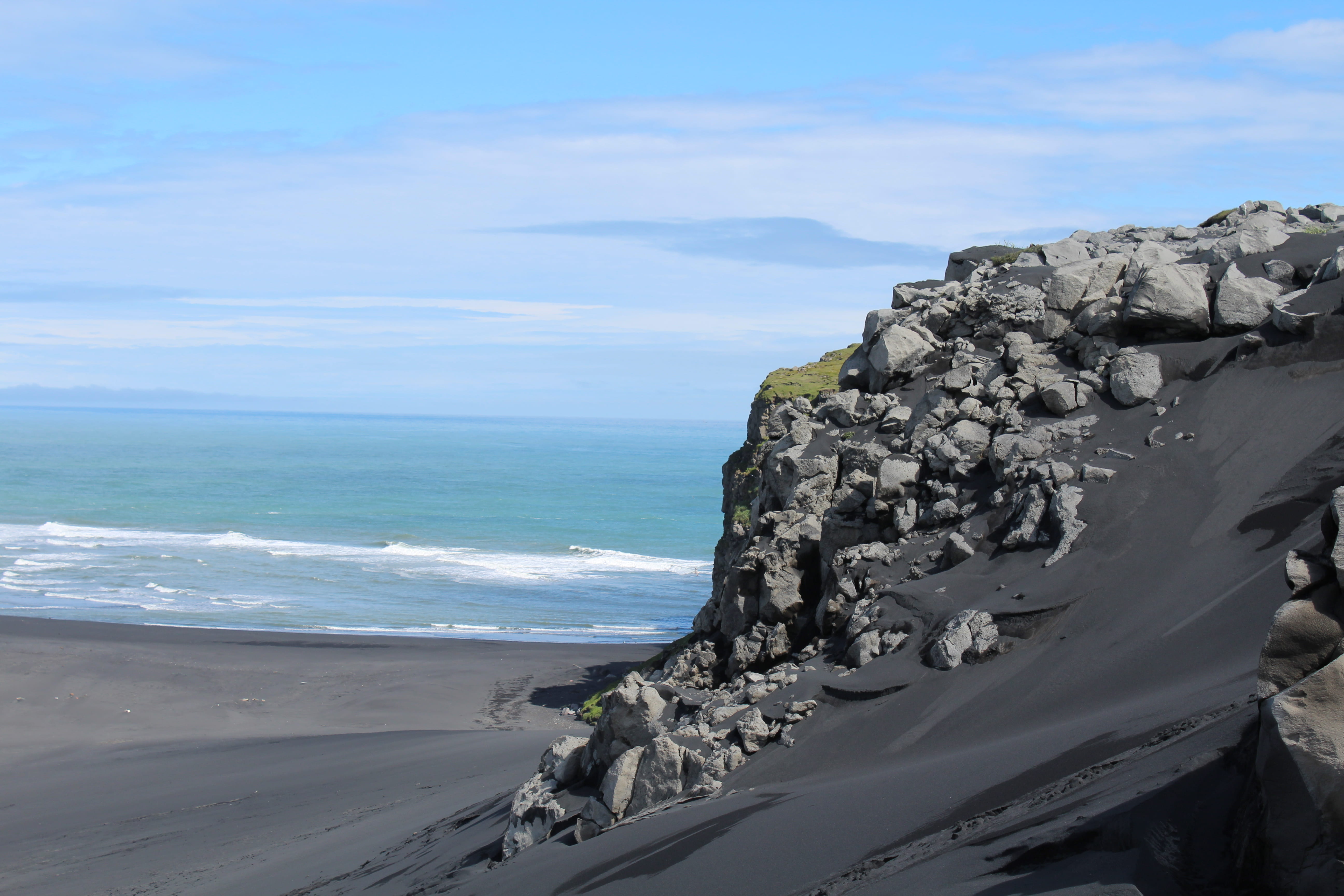 no people, sea, horizon, sky, cloud - sky, horizon over water, 5K, beach, tranquility, black sand, water, rock, nature, idyllic, day, rock formation, scenics - nature, HD Wallpaper