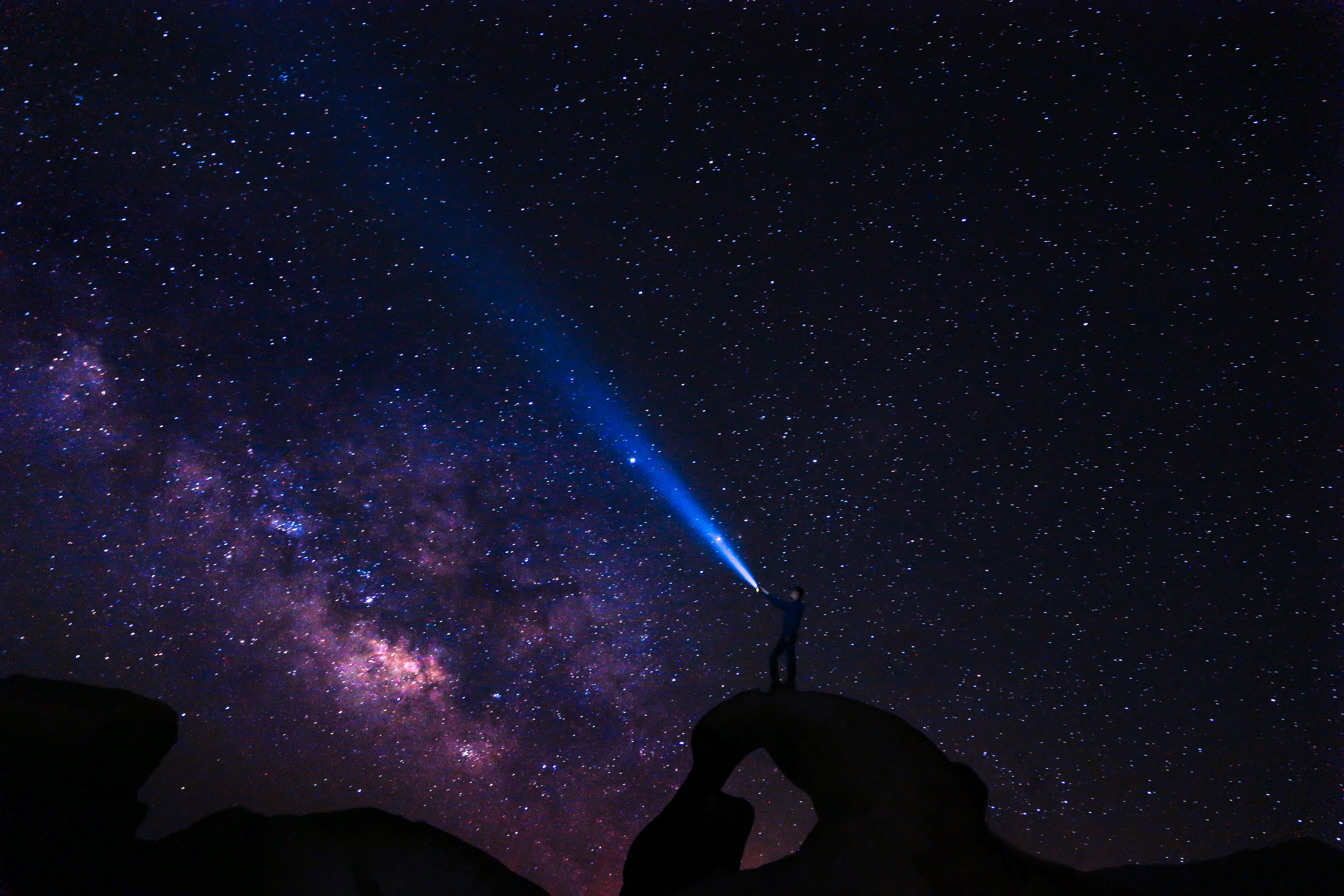 sky, photo, background, outdoors, space and astronomy, infinity, beauty in nature, silhouette, star field, illuminated, standing, dark, science, blue, astronomy, HD Wallpaper