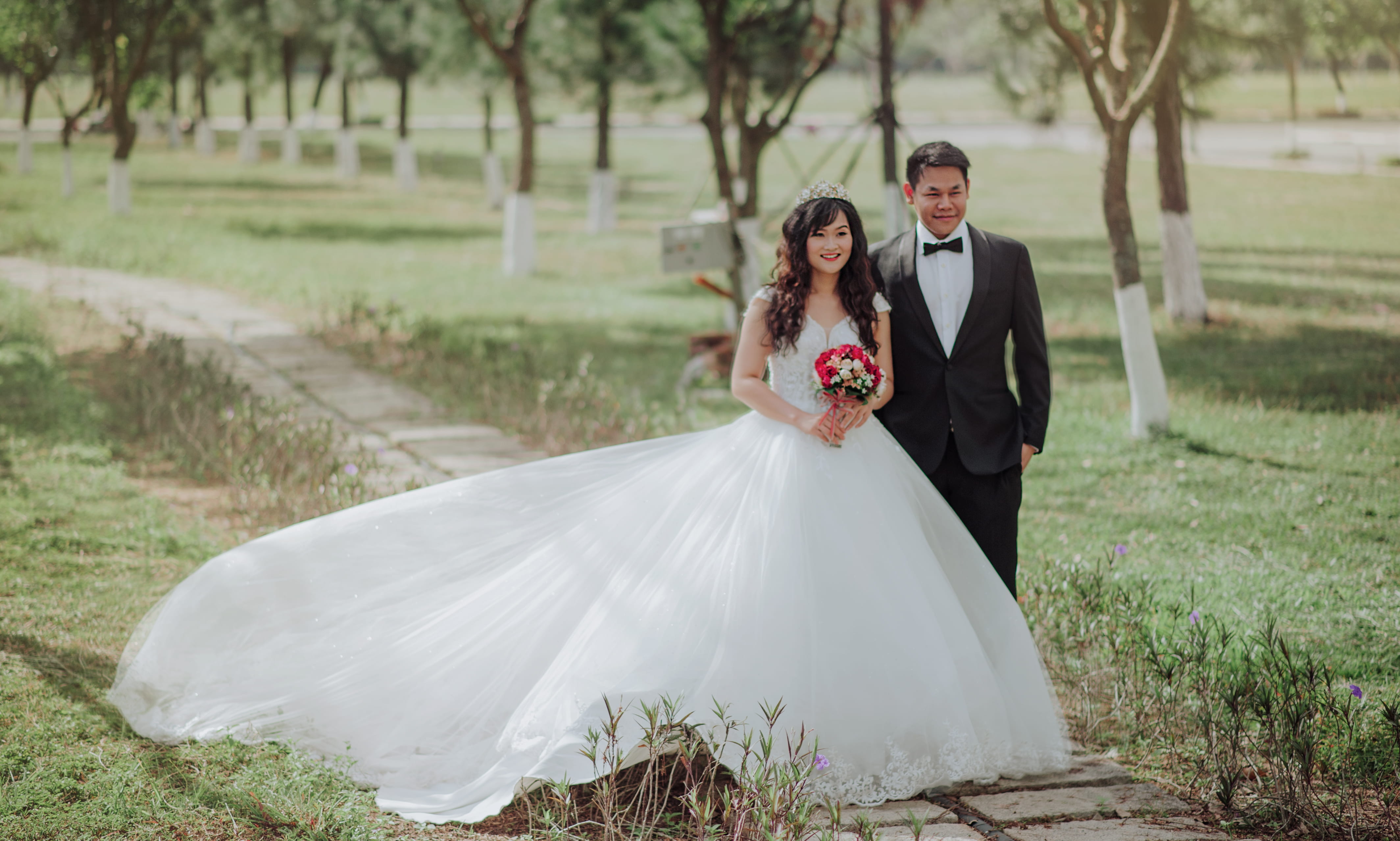people, women, fashion, bow tie, adult, woman, happy, celebration, event, females, young, married, engagement, plants, wedding, wedding dress, lace, newlywed, HD Wallpaper
