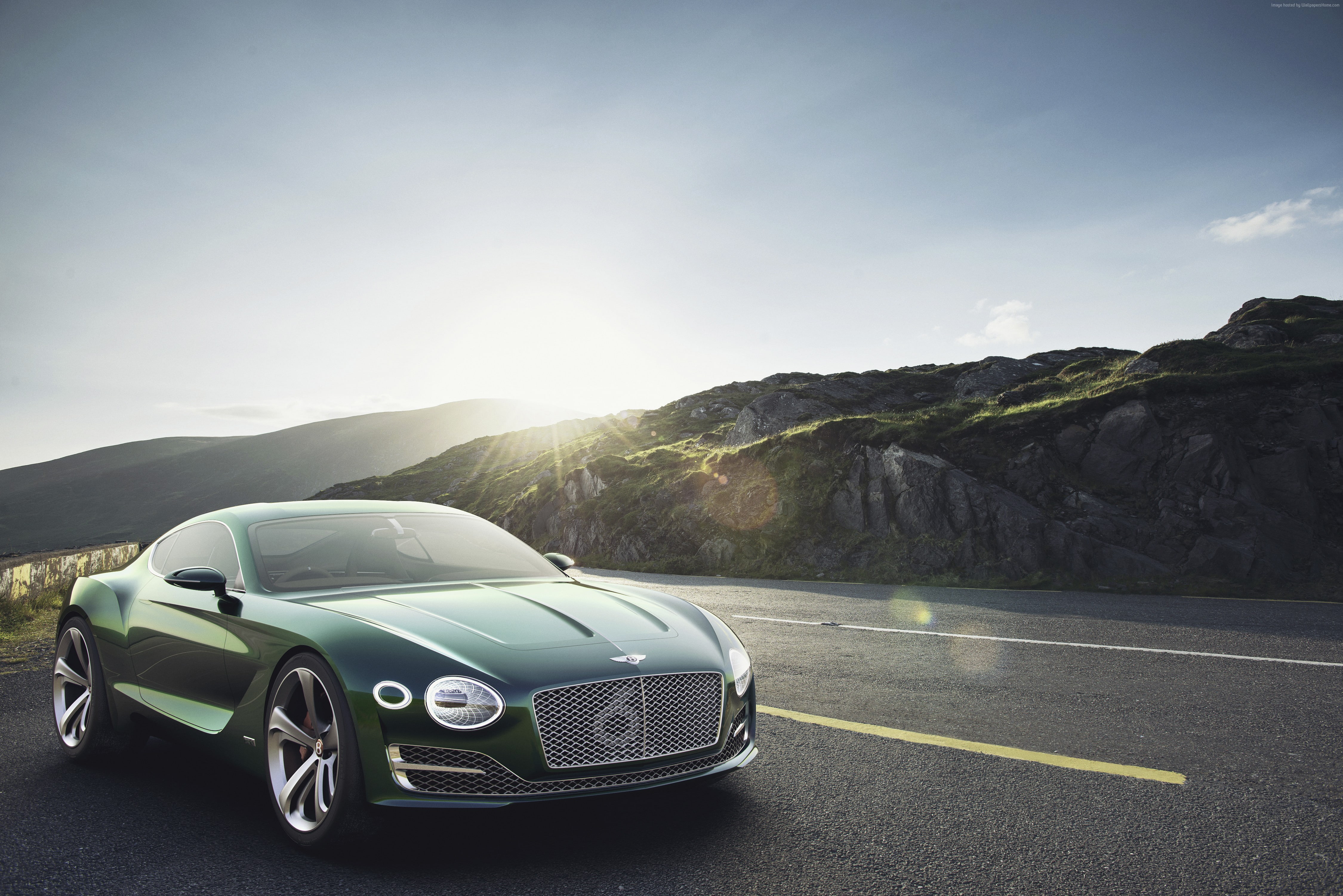 marking, mountain, sign, Bentley EXP 10, non-urban scene, transportation, luxury car, 4K, road trip, outdoors, car, sky, day, road marking, environment, HD Wallpaper