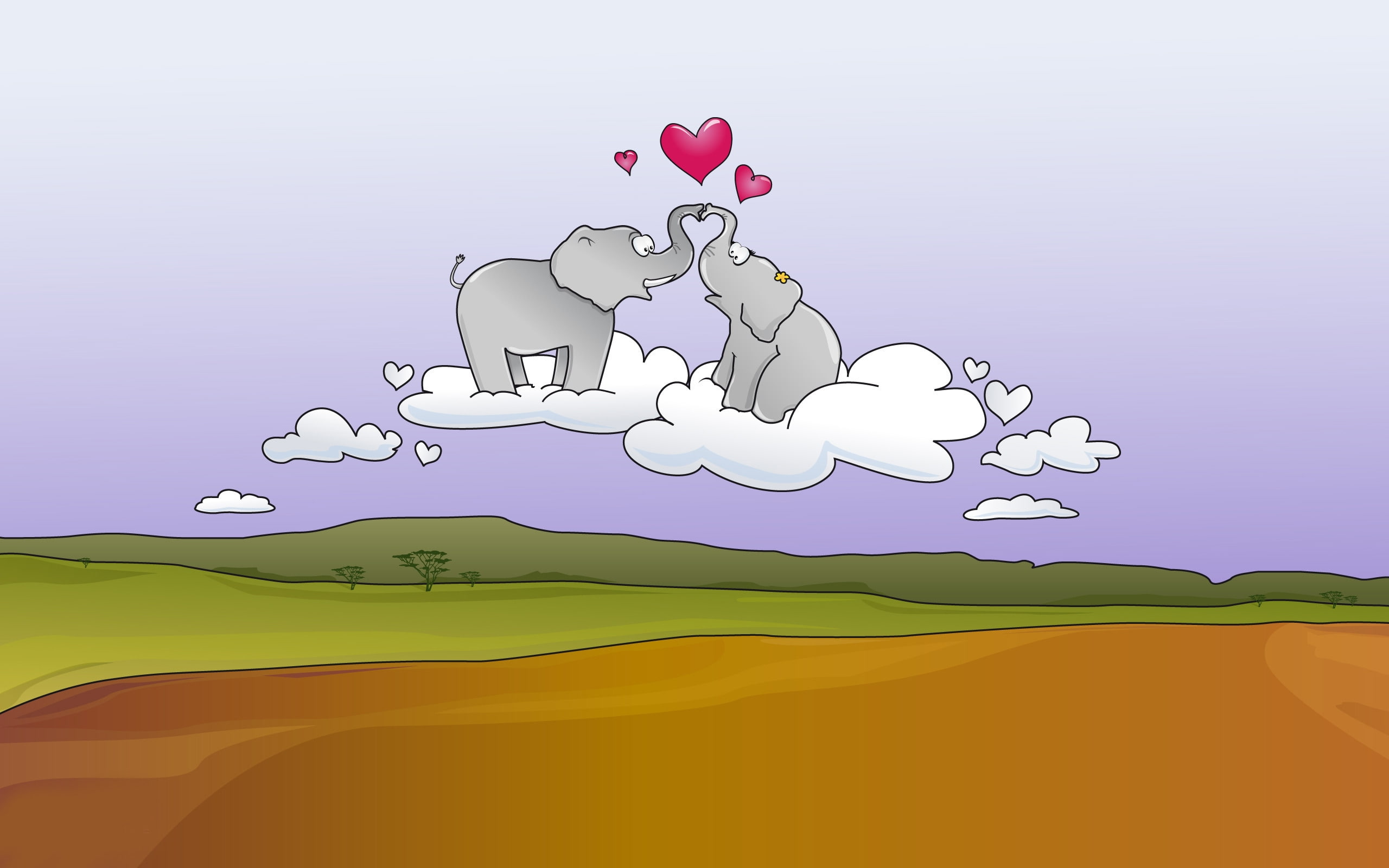 animals, love, elephants, two, heart, clouds, 2K, graphics, air, elephant, forming, nose, HD Wallpaper