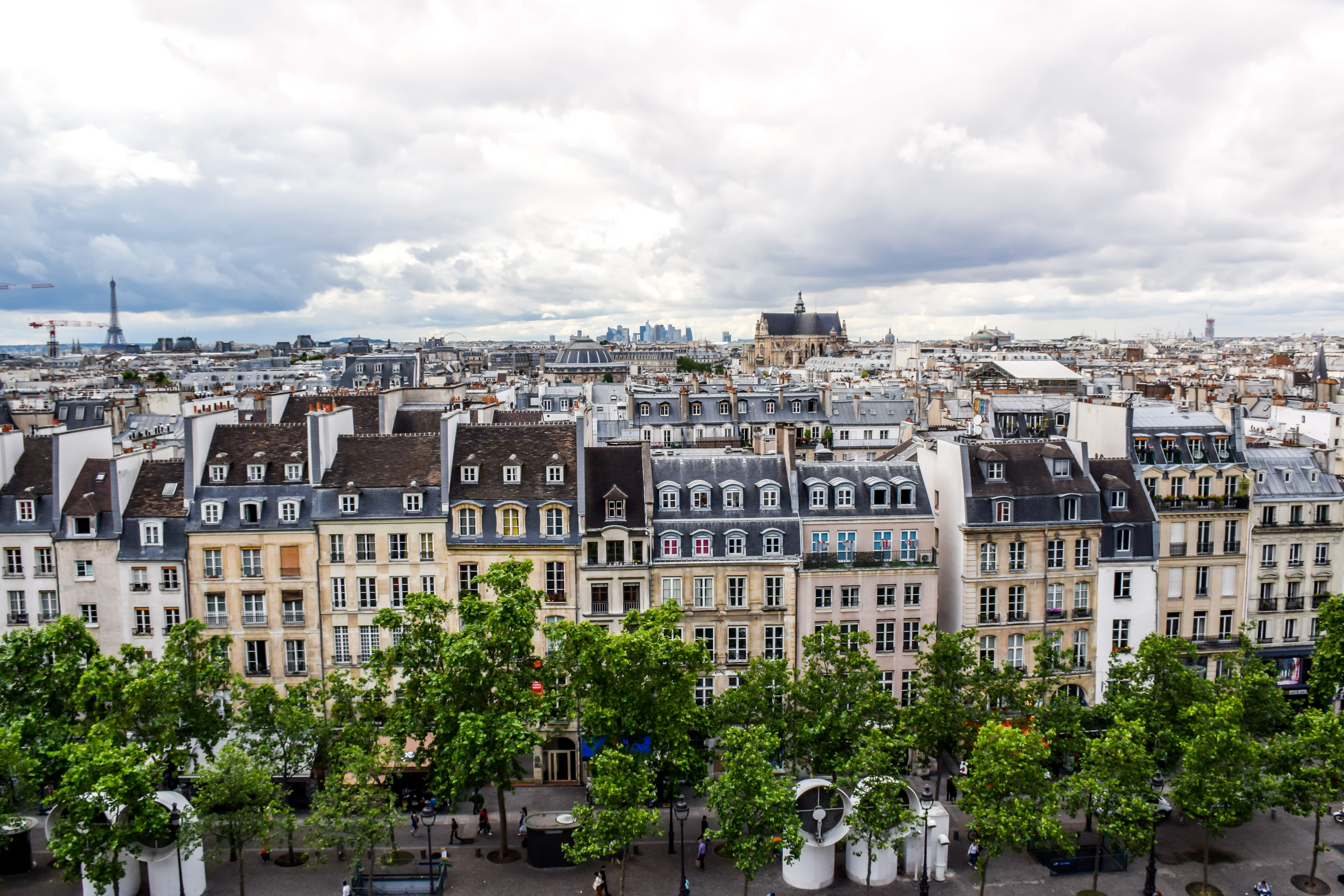 cityscape, outdoors, no people, france, row house, pompidou center, built structure, day light, 5K, townscape, plant, house, tree, settlement, nature, HD Wallpaper