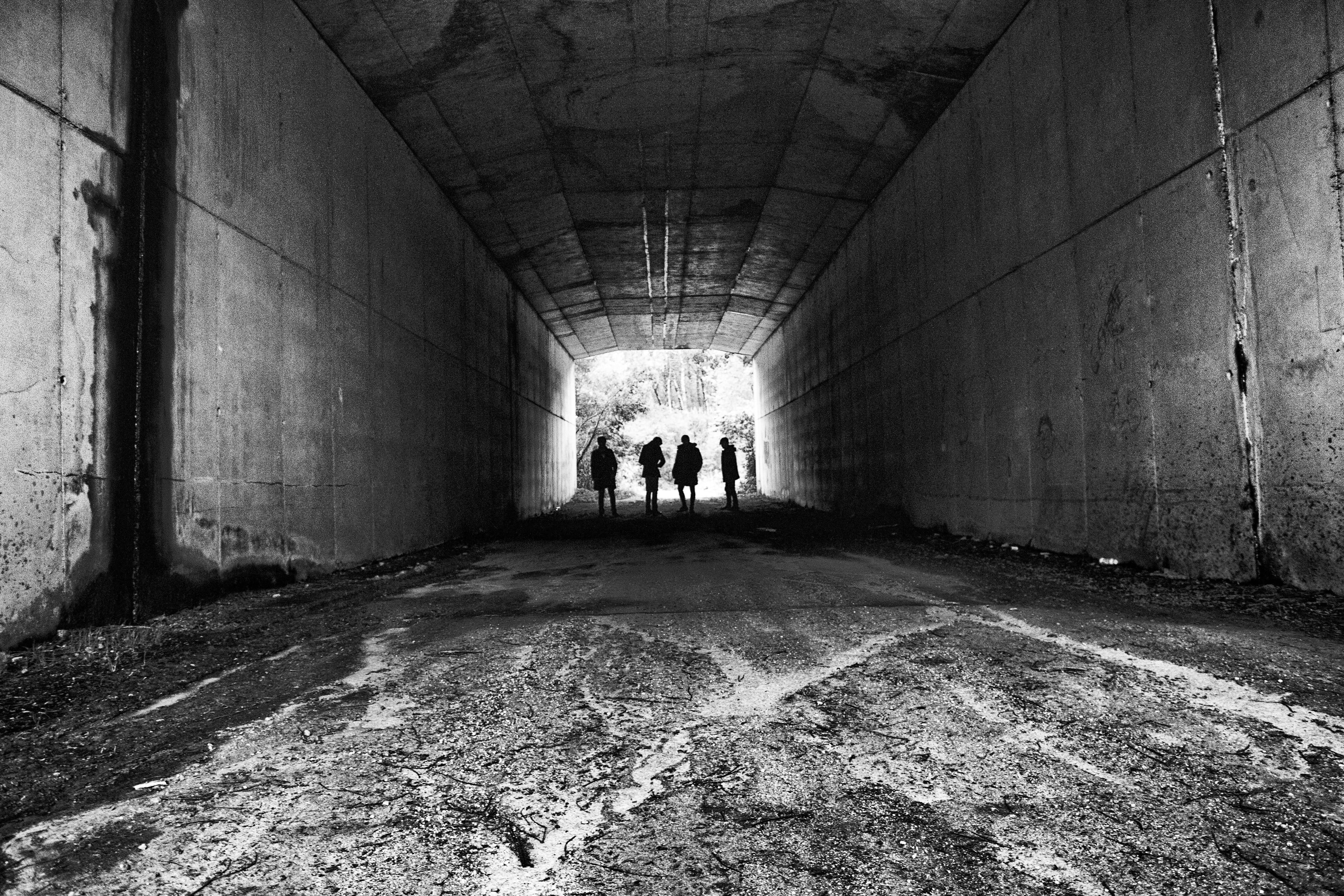 built structure, arch, tunnel, real people, grey, walking, silhouette, shadows, lifestyles, direction, people, diminishing perspective, togetherness, men, HD Wallpaper